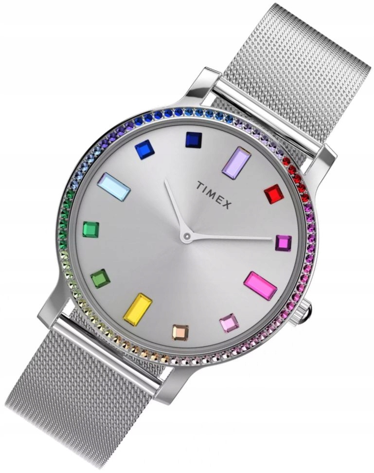 Dámské Hodinky Timex TW2W19100 Módní Stříbrné S Barevnými Krystaly 34 mm