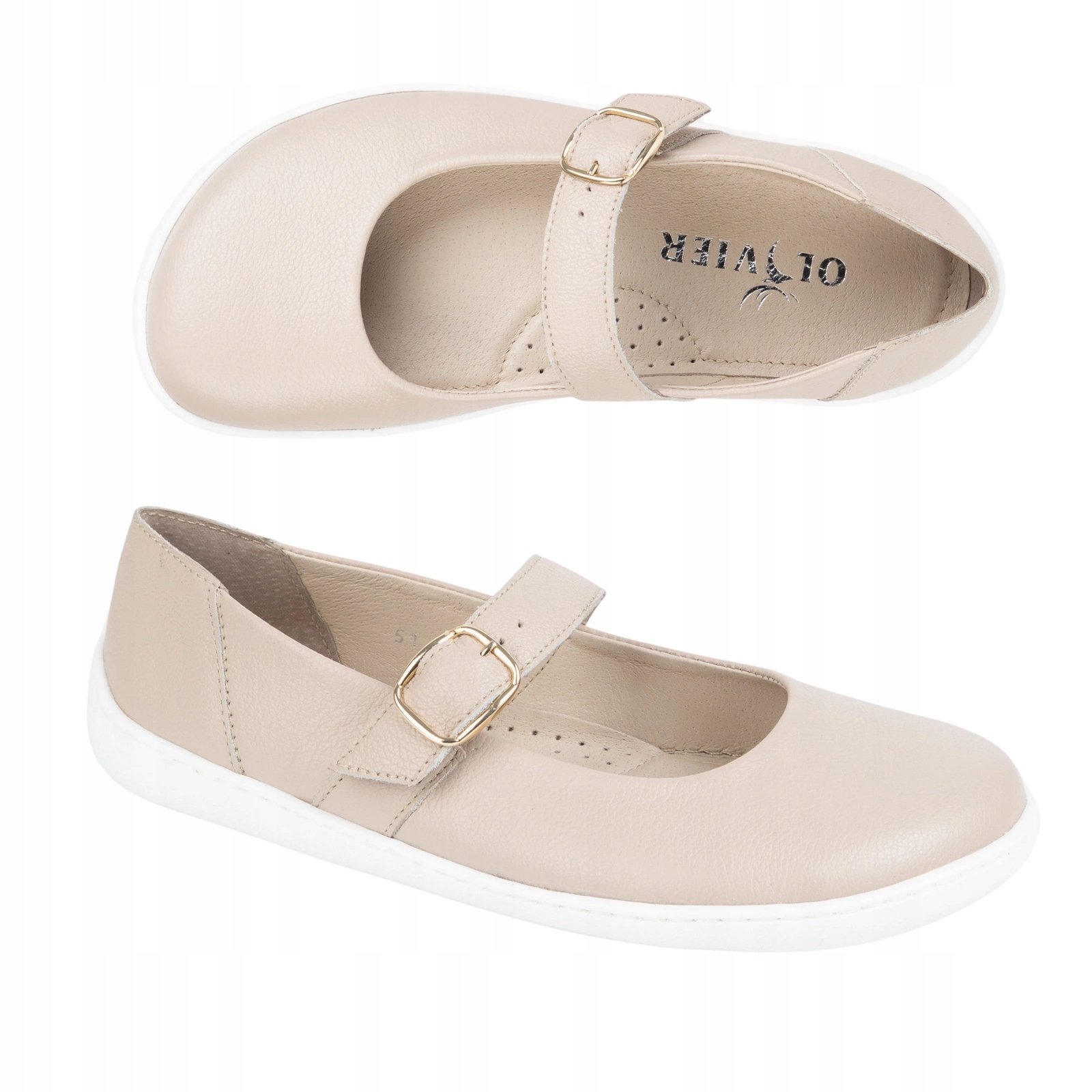 Dámské barefootové baleríny Olivier 1770 s přezkou, kůže, velikost 37