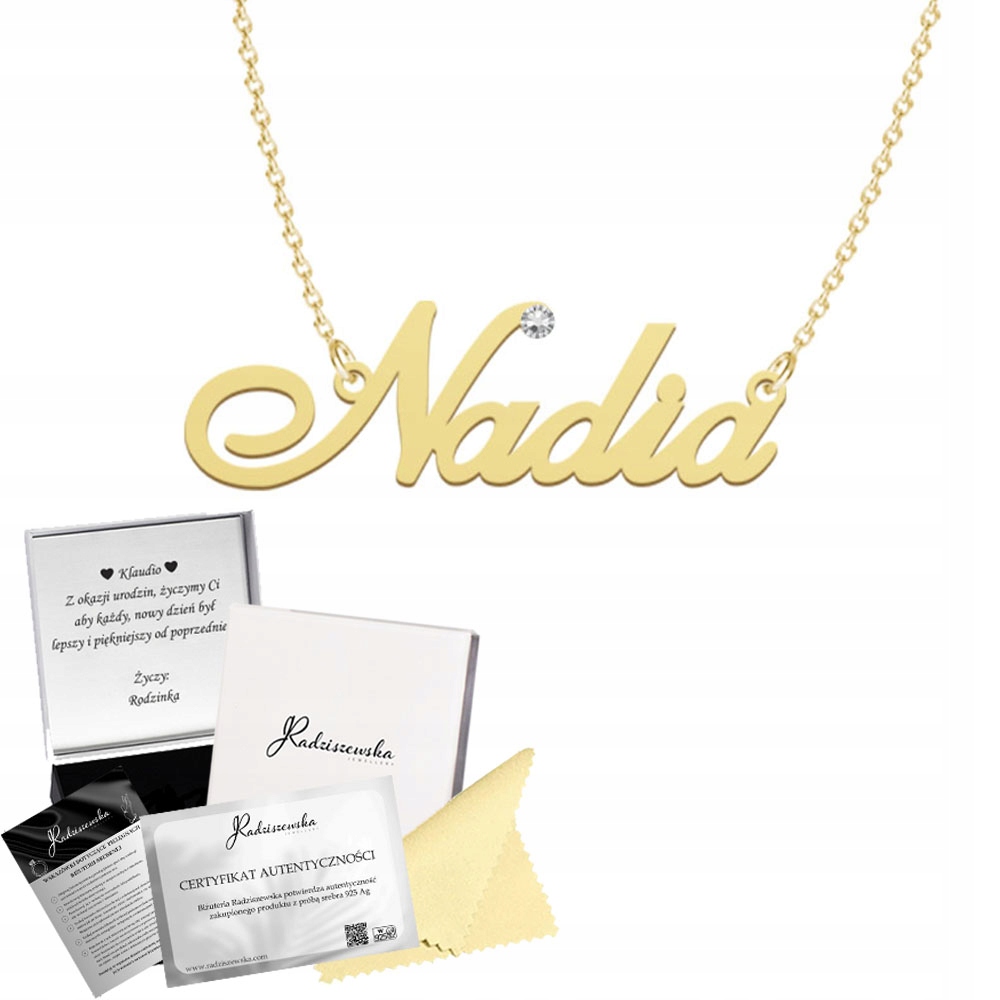 Zlatý náhrdelník s jménem Nadia Řetízek Stříbro 925 Dárek Dedikace