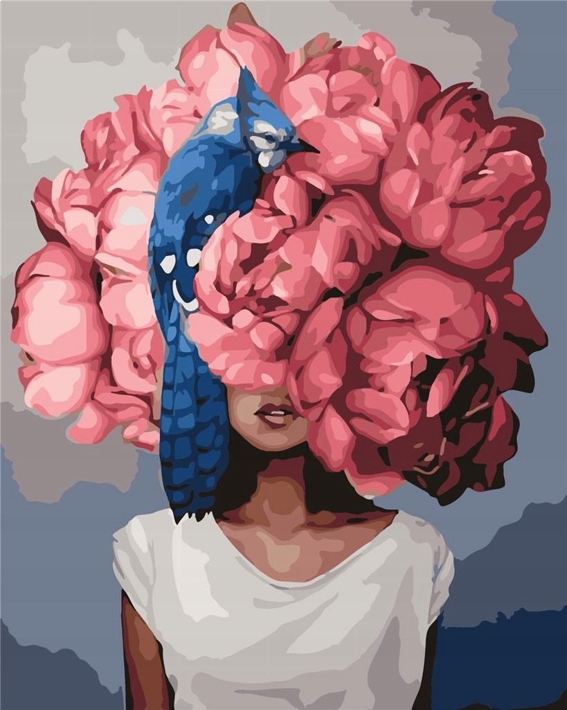 Kreativní Obrázek pro Malování Podle Čísel Omalovánky Pivoňky a kolibřík