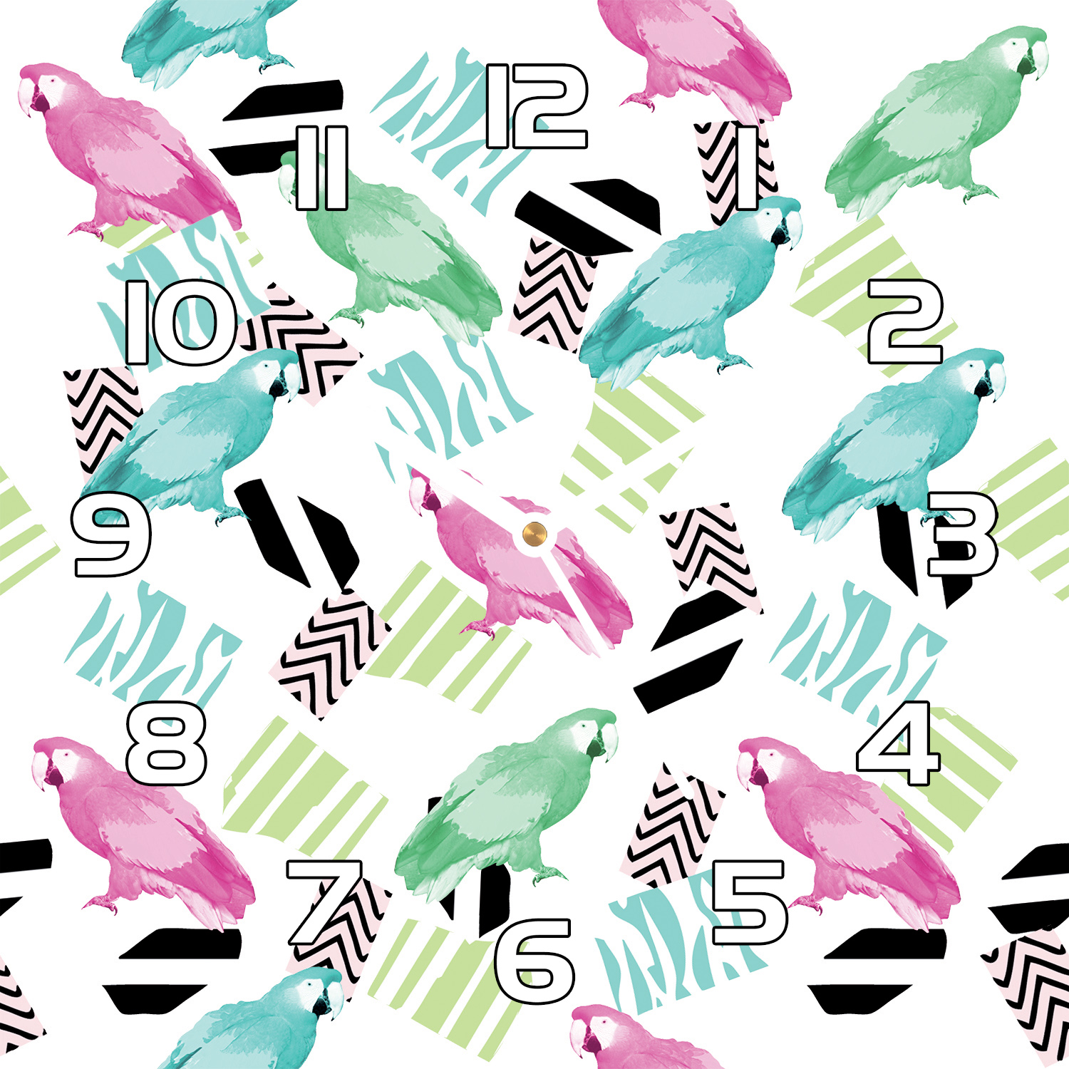 

Ścienny zegar szklany Kolorowe papugi 30x30 cm