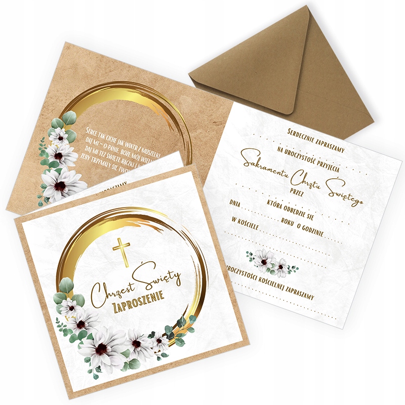 Zaproszenia na Chrzest Święty Kwiatowy Urok / Koperta Gotowe ZKC_08