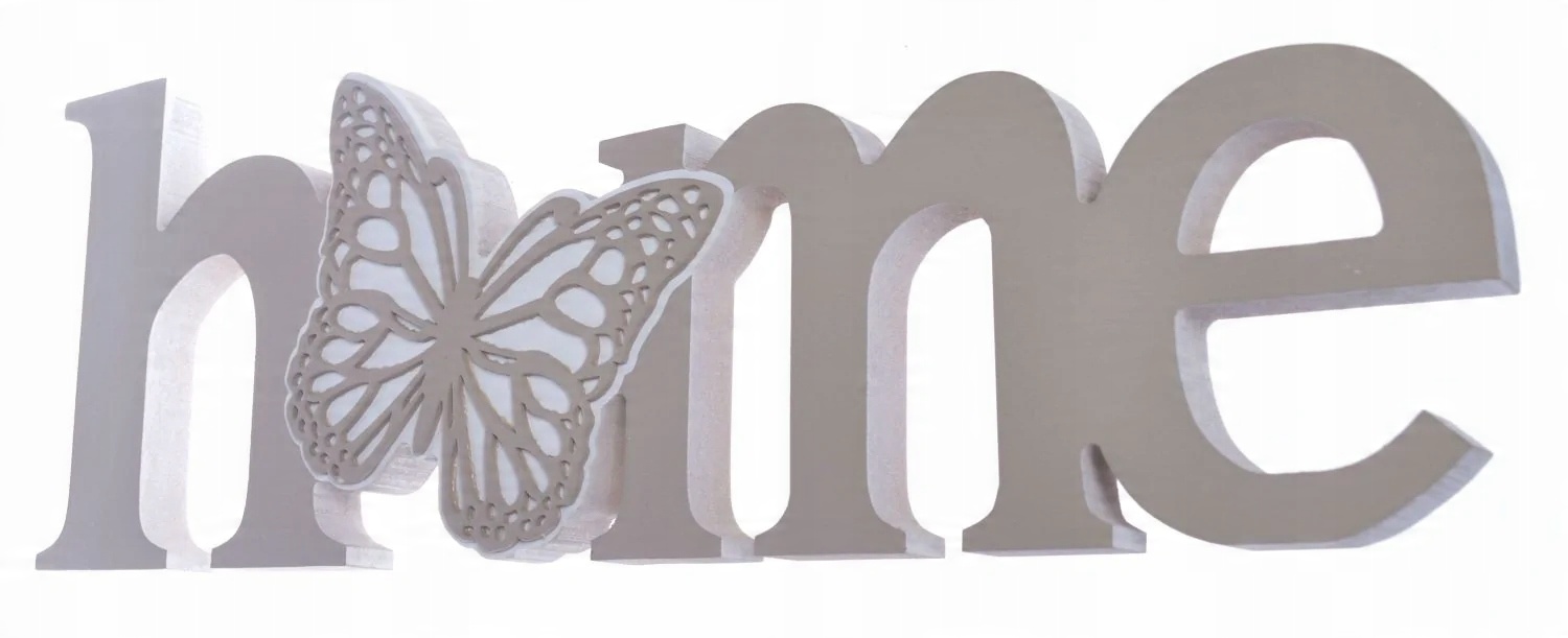 

Drewniany napis Home szary z motylem 36 cm