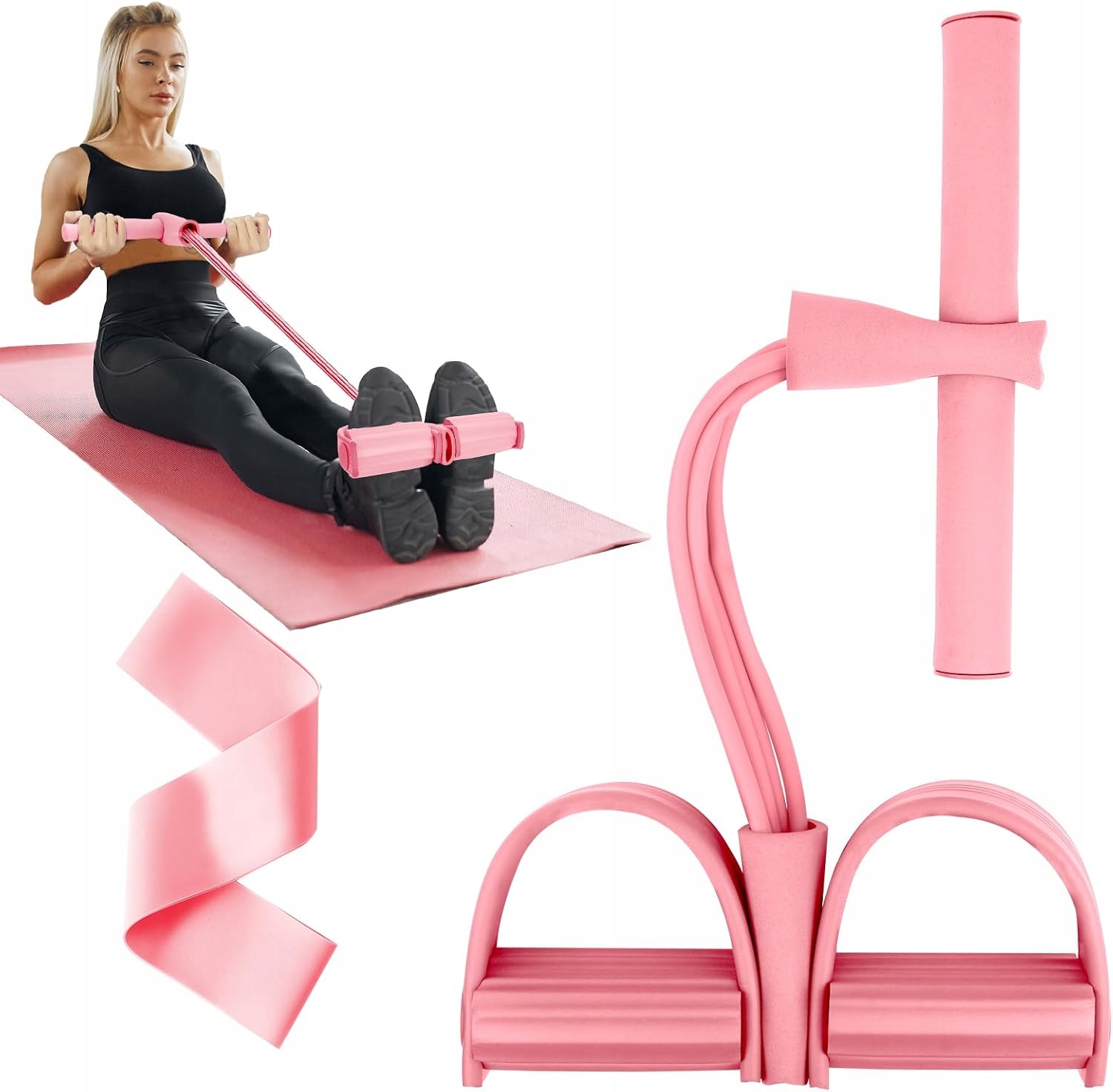 Wielofunkcyjny Trenażer Oporowy Linka Do Ciągania Siłownia Fitness Różowy