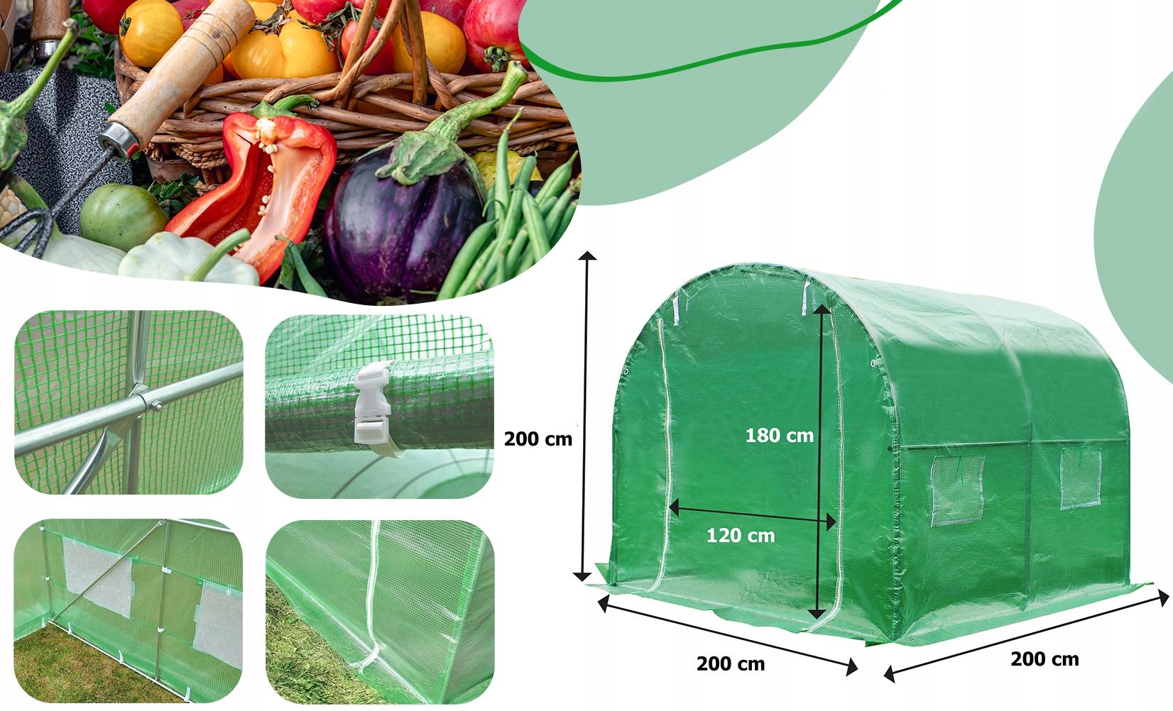 TUNEL FOLIOWY OGRODOWY (FOLIA+STELAŻ) 2x2x2m SZKLARNIA FOLIAK 4m2 Powierzchnia 4 m²