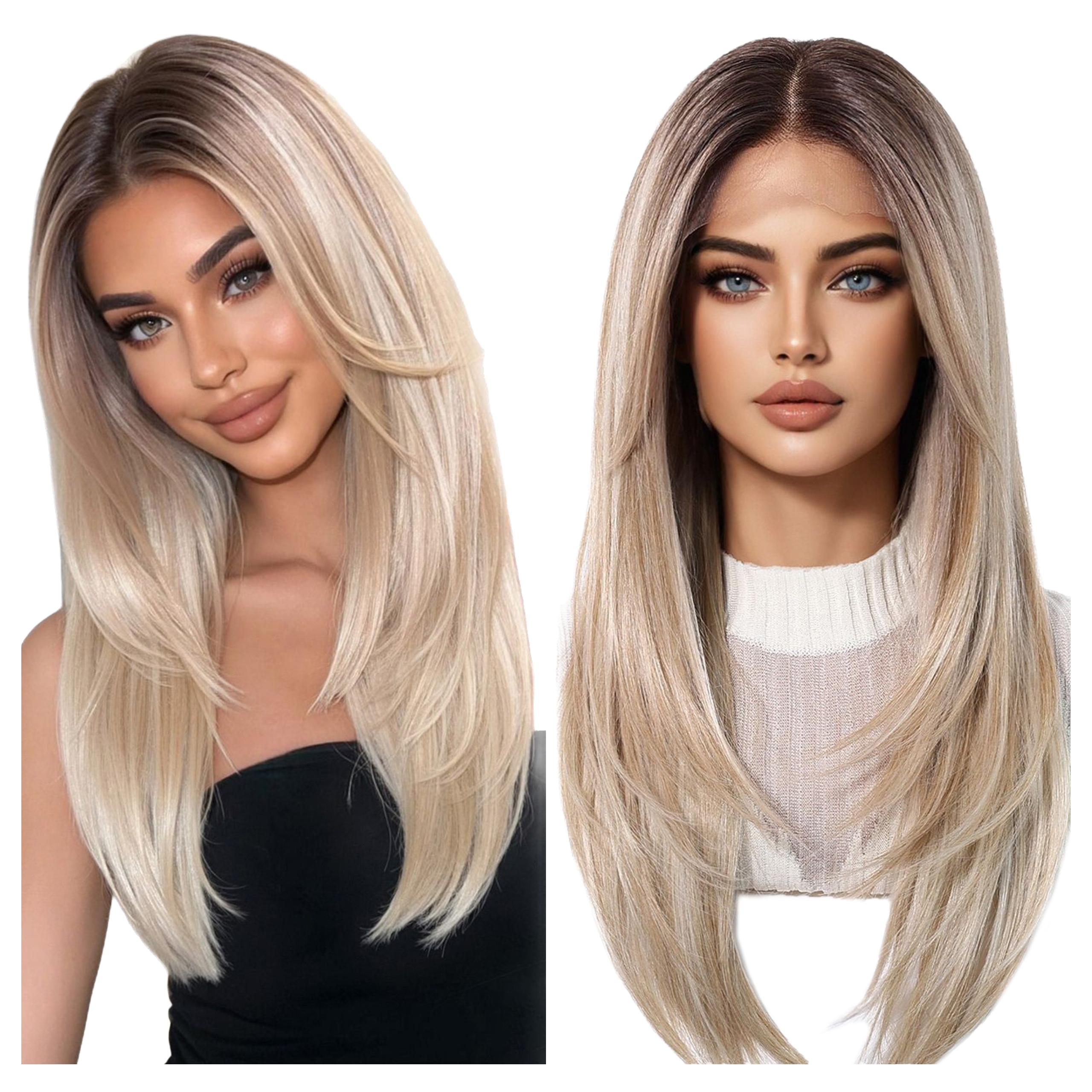 Peruka damska Blond ombre Lace Front włosy długie proste Jak Naturalna