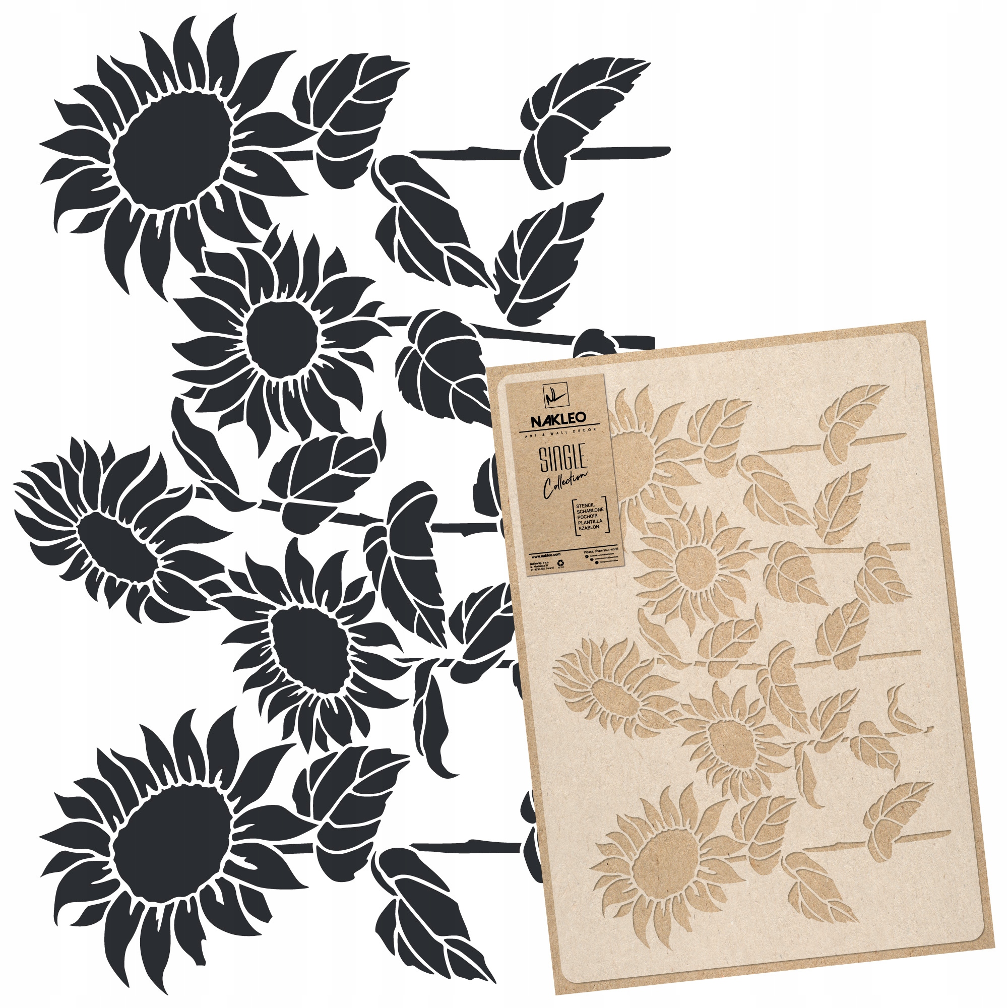 Malířská šablona Vícenásobná L 59x95 cm Rostliny Květy Listy Slunečnice