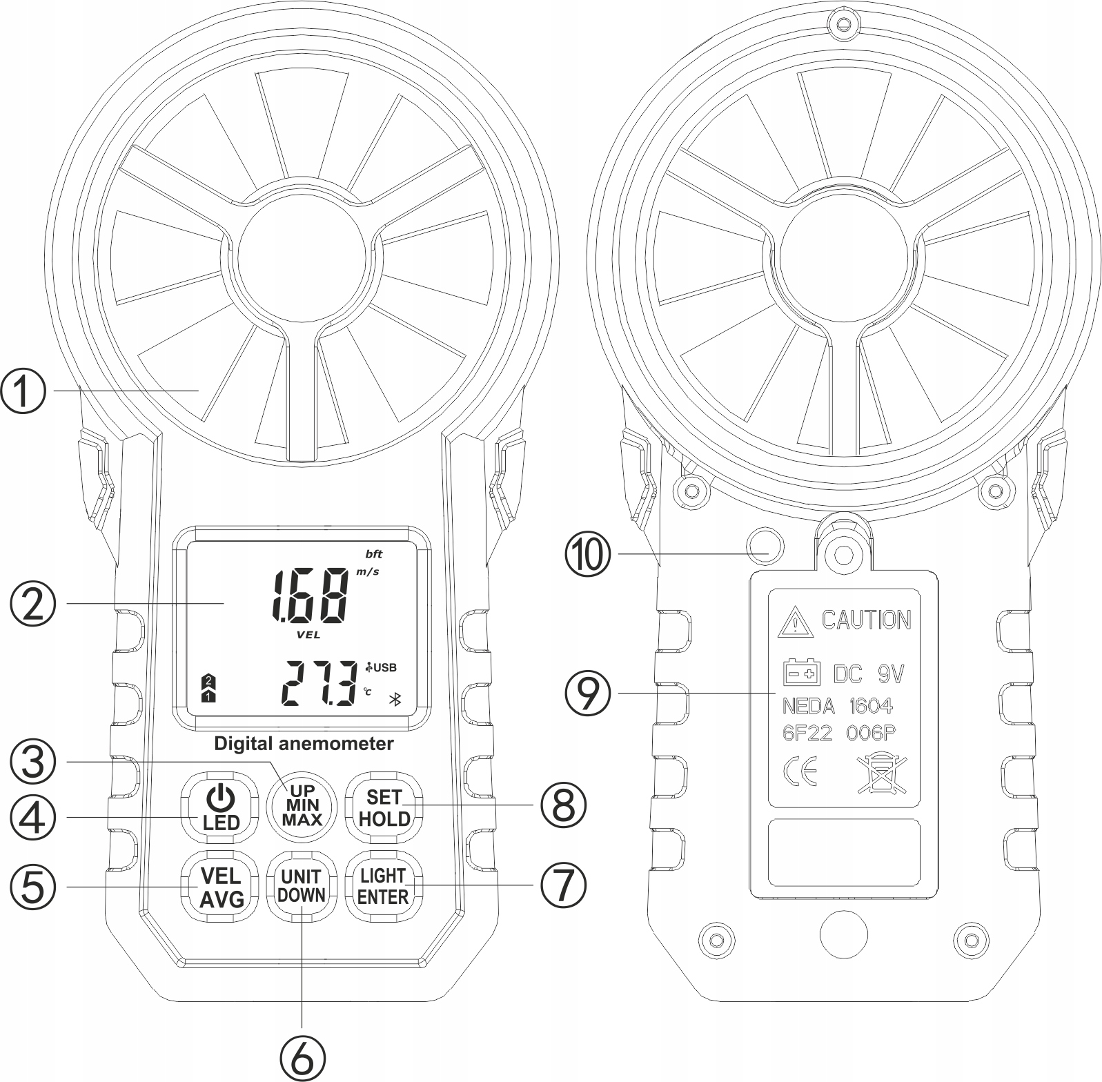 ANEMOMETER MIERNIK WIATRU DO KLIMATYZACJI WIATROMIERZ APLIKACJA BLUETOOTH Informacje o bezpieczeństwie CE