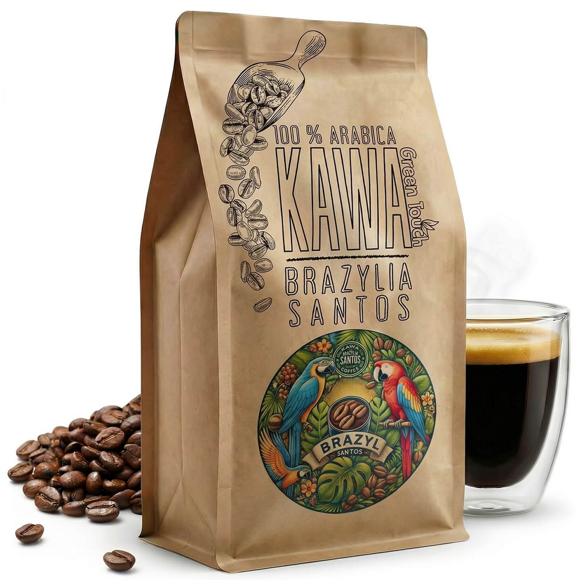 Levně Green Touch Brazílie Santos Káva zrnková arabica čerstvá 1 kg