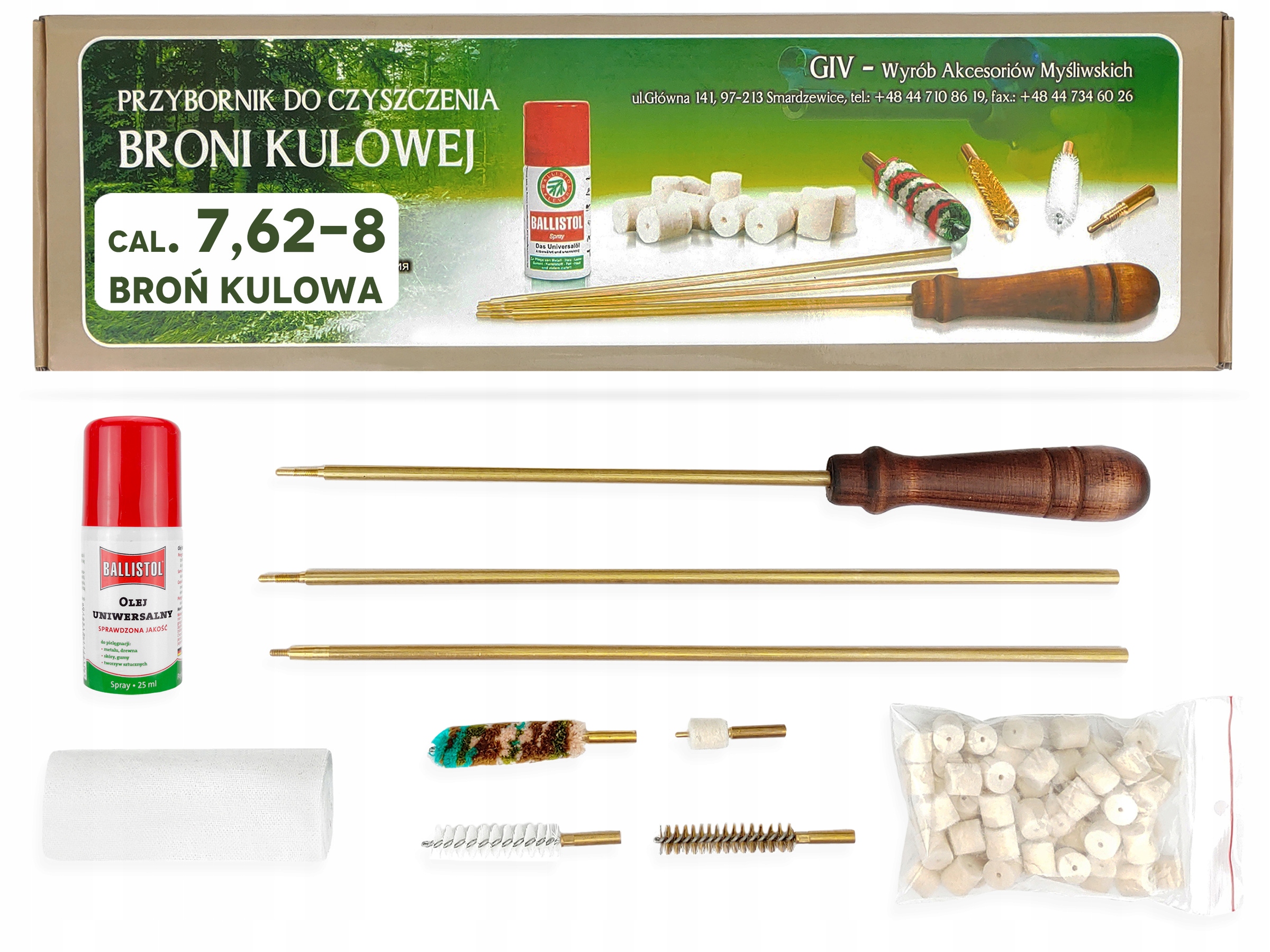 Sada na čištění kulových zbraní 9,3 mm v krabičce vytěrák kartáče mazivo