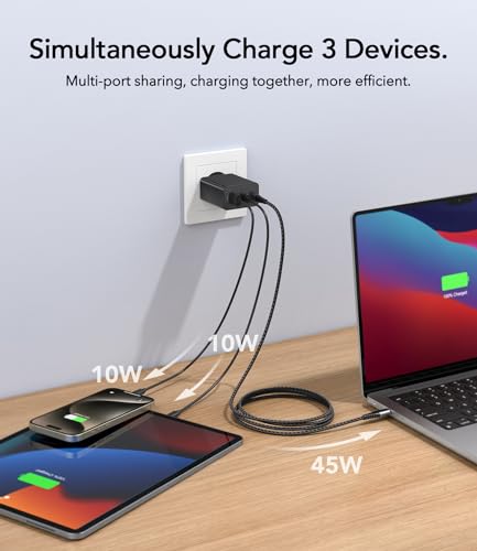 Anykon ŁADOWARKA USB C 65W 3Port Z Kablem 2M Do MacBook iPhone Galaxy Lapto — miniatura 7