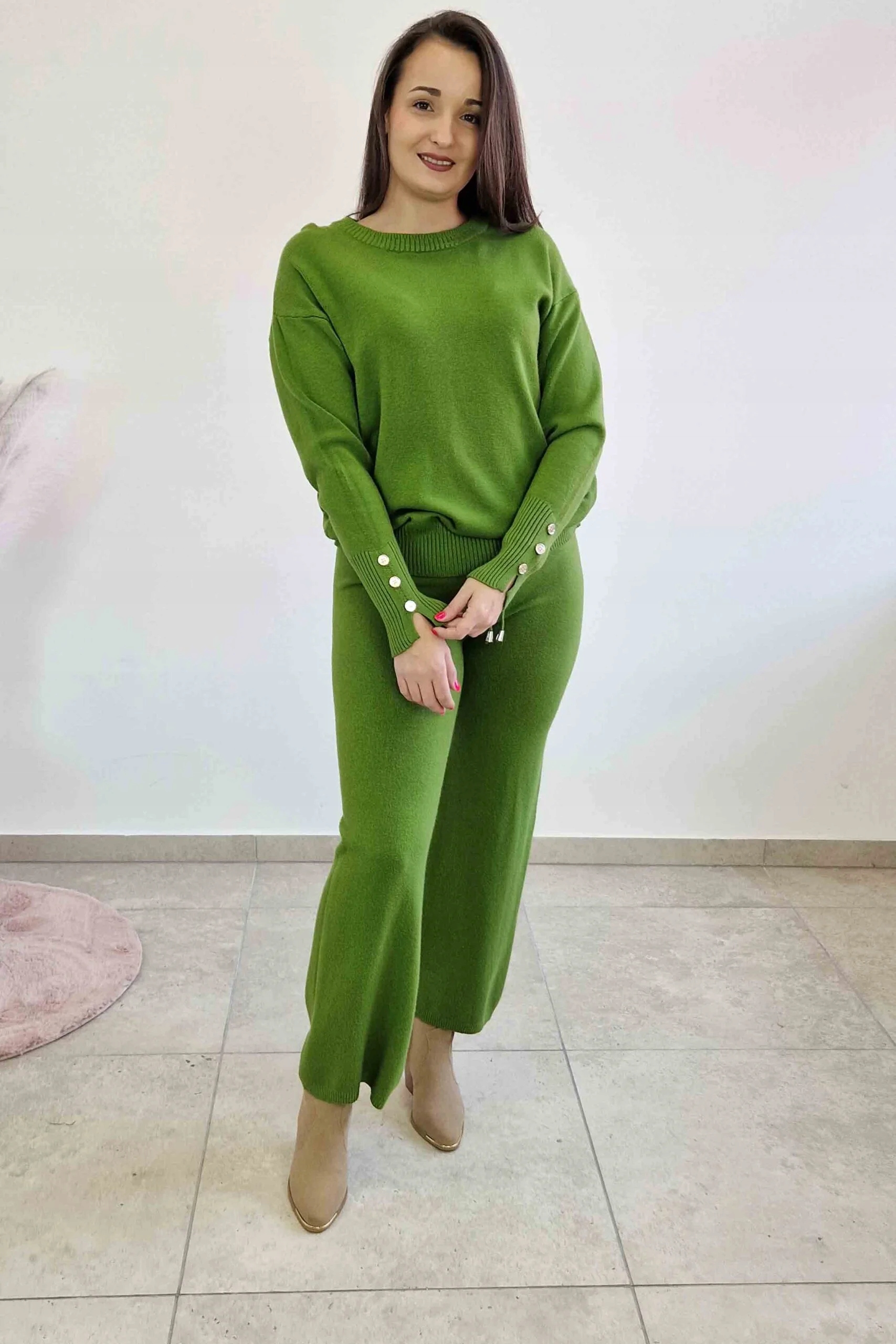 Dámský svetrový komplet Svetr a kalhoty Zelená S/m