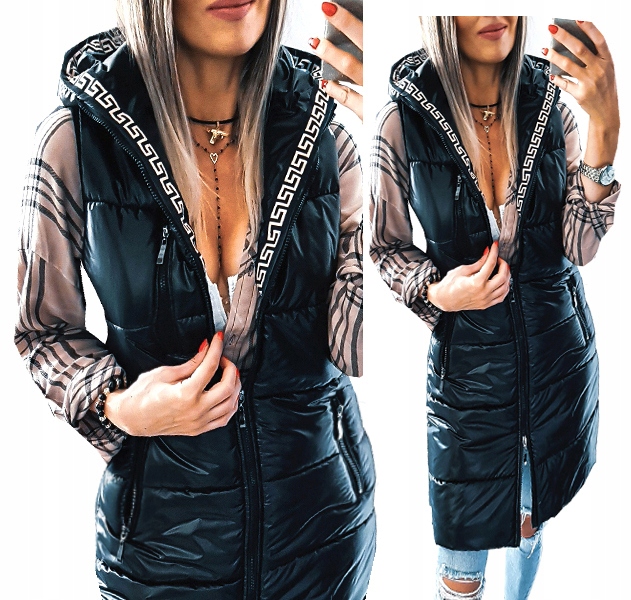 KAMIZELKA DŁUGA PIKOWANA BEZRĘKAWNIK CZARNA 44 / 46