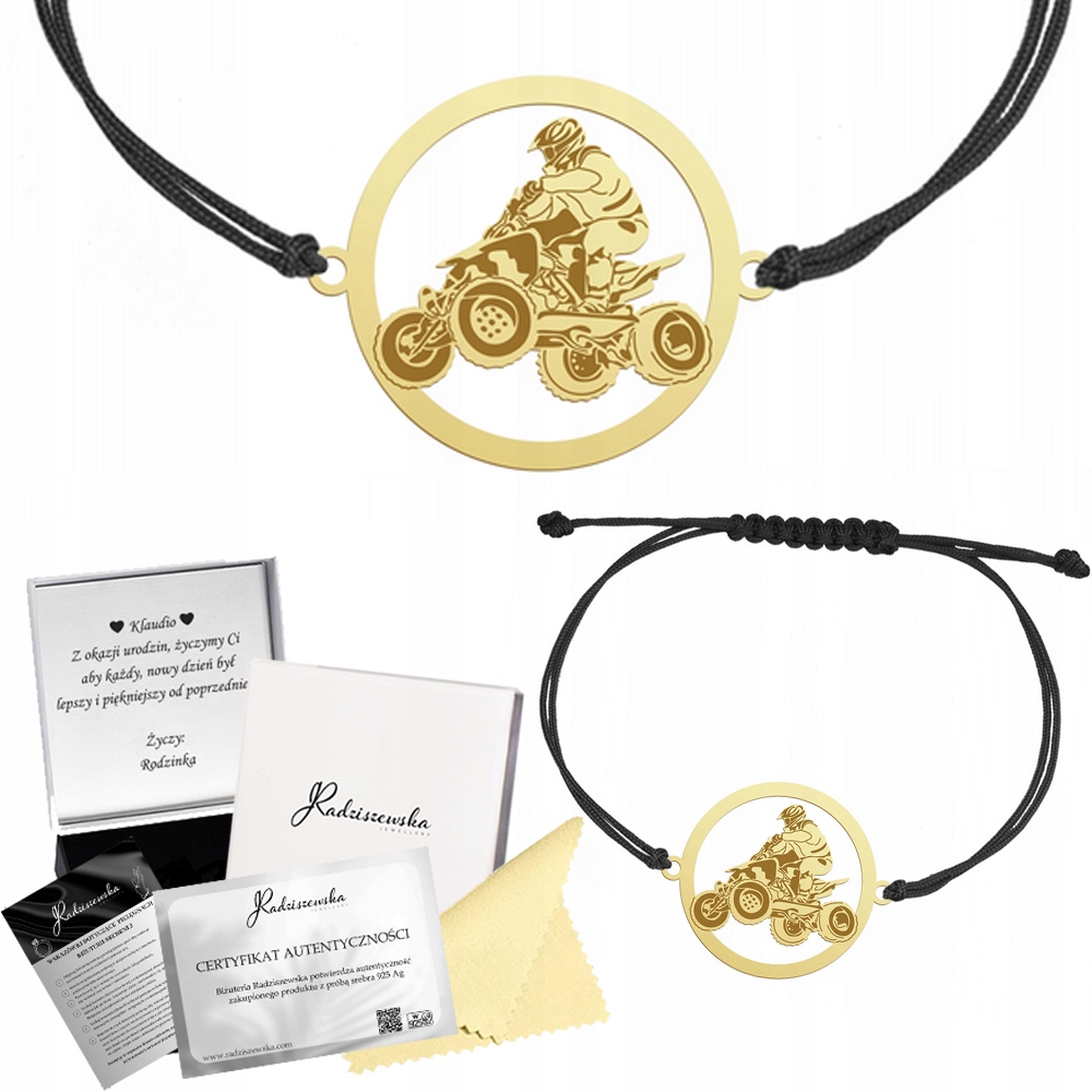 Zlatý náramek Quad Šňůra Dárek Stříbro 925 Gravírování Přání Bonus