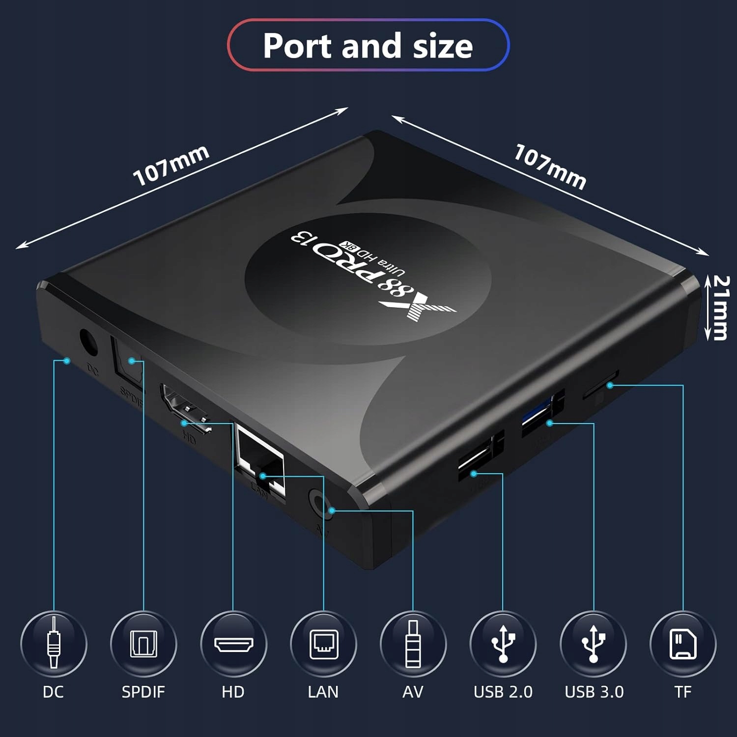 Dekoder Smart TV box X88pro,2/16GB, Wifi 6, Android 13, odtwarzacz HDD Formaty obrazu DivX