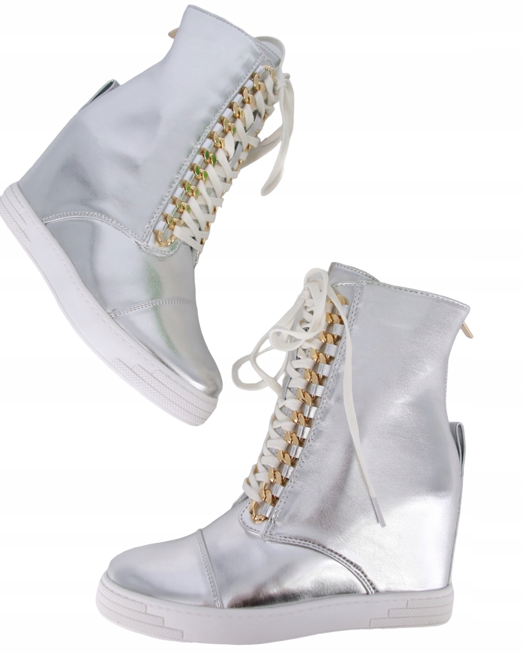 Stříbrné Tenisky Kotníkové Boty Na Klínku Boty Zlatý Zip 37