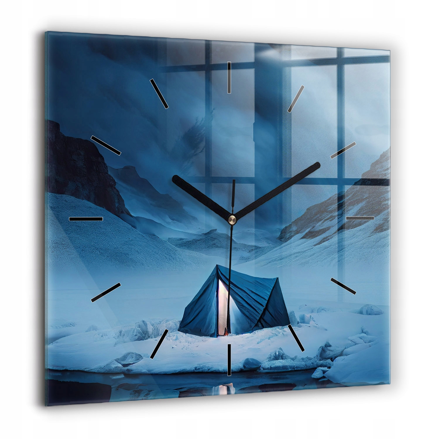 Velký čtvercový nástěnný hodinový stroj na zeď Stan v horách Islandu 60x60 cm