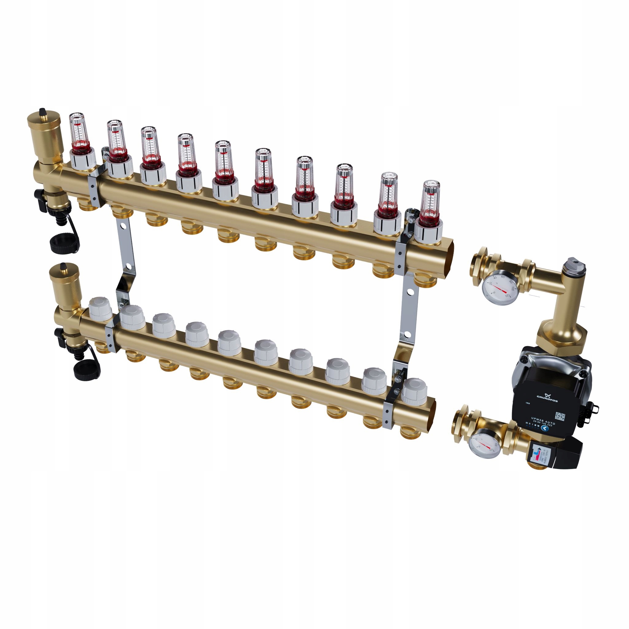 Rozdělovač pro podlahu 10 sekcí mosazný pro vytápění Pompa Grundfos