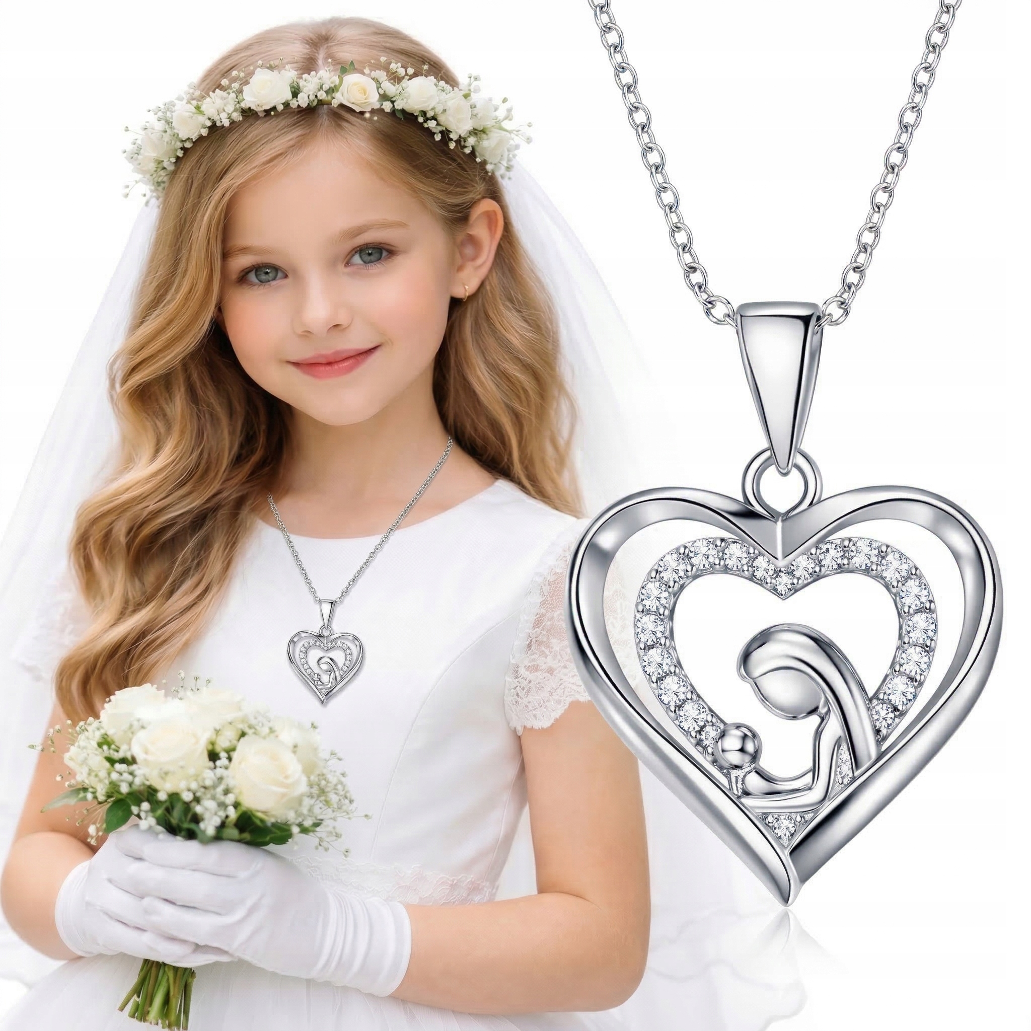 Stříbrný medailonek řetízek náhrdelník na svaté přijímání křest srdce stříbro 925