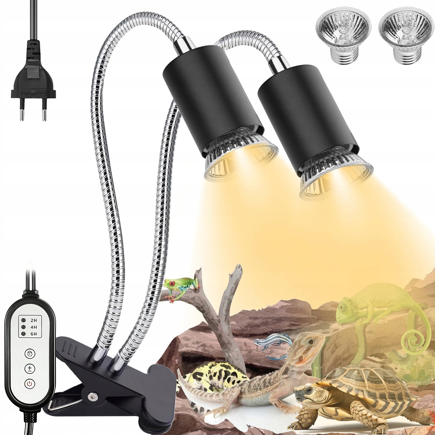 Topná Lampa Pro Plazy, Topná Lampa Uva Uvb E27 Se 2 Žárovkami 25+50 W