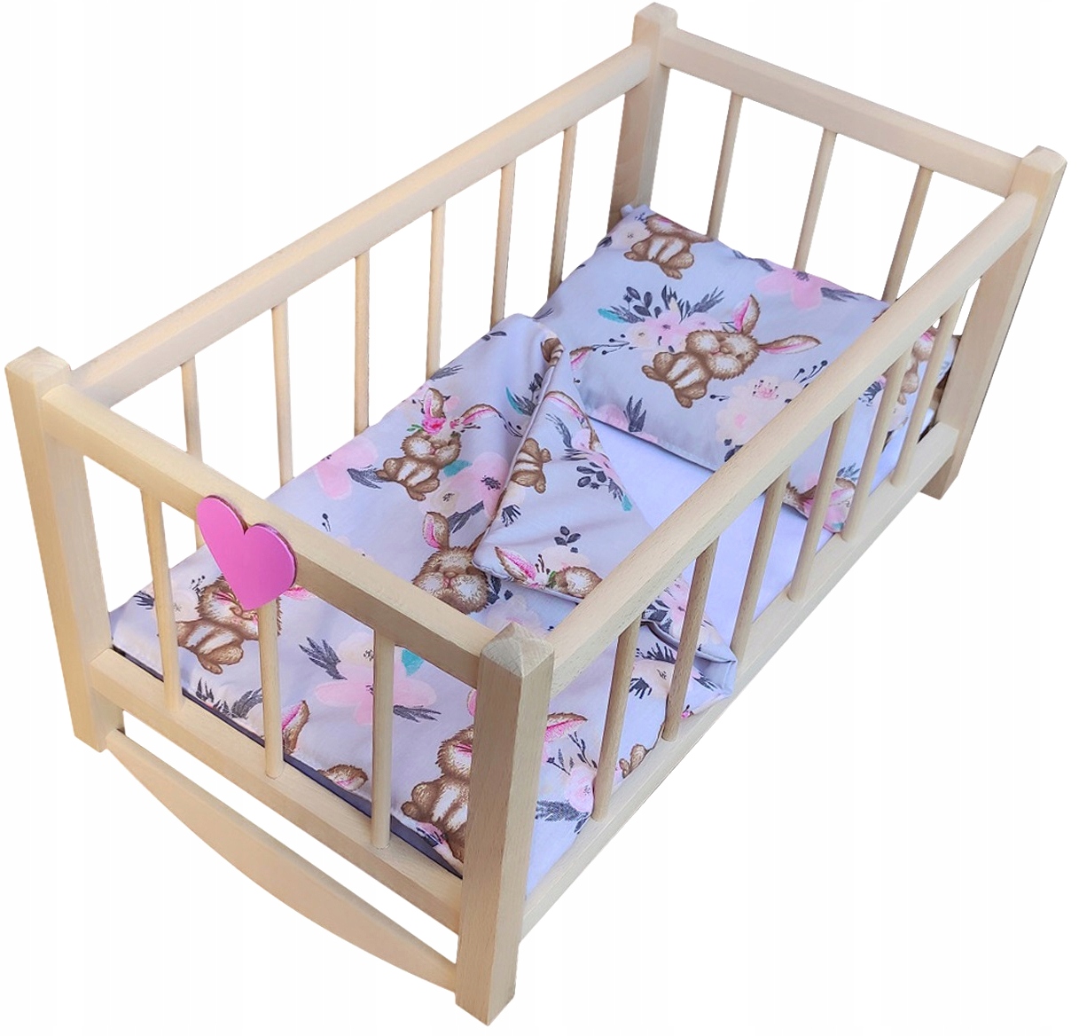 DREWNIANA kołyska dla LALEK - ŁÓŻECZKO + POŚCIEL śliczne