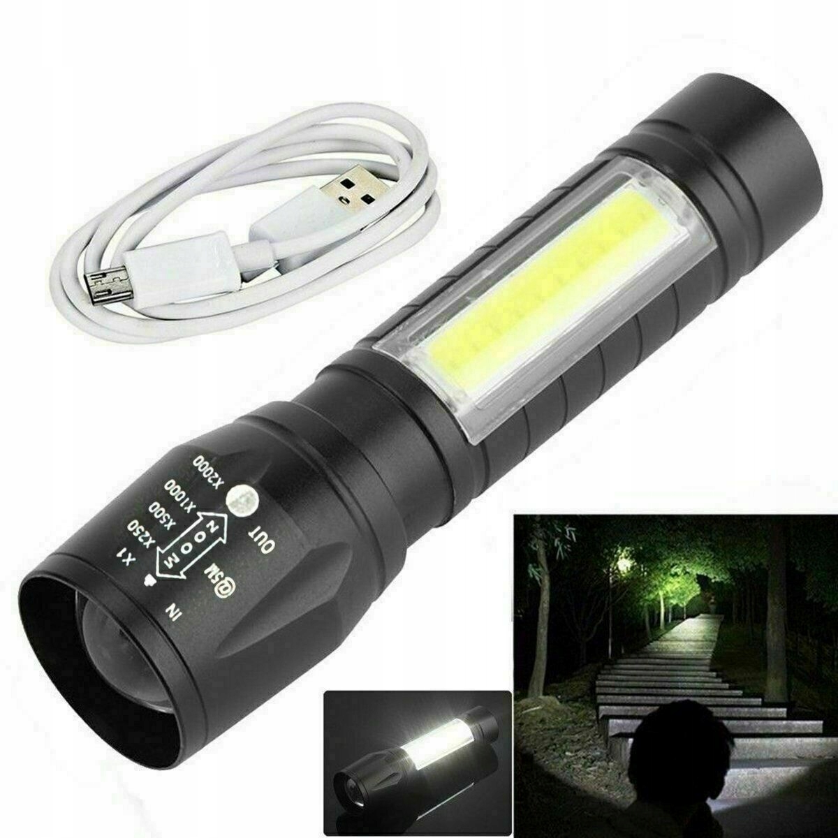 Mini Latarka Led Aluminiowa Z Dodatkową Lampą Boczną I Praktycznym Etui