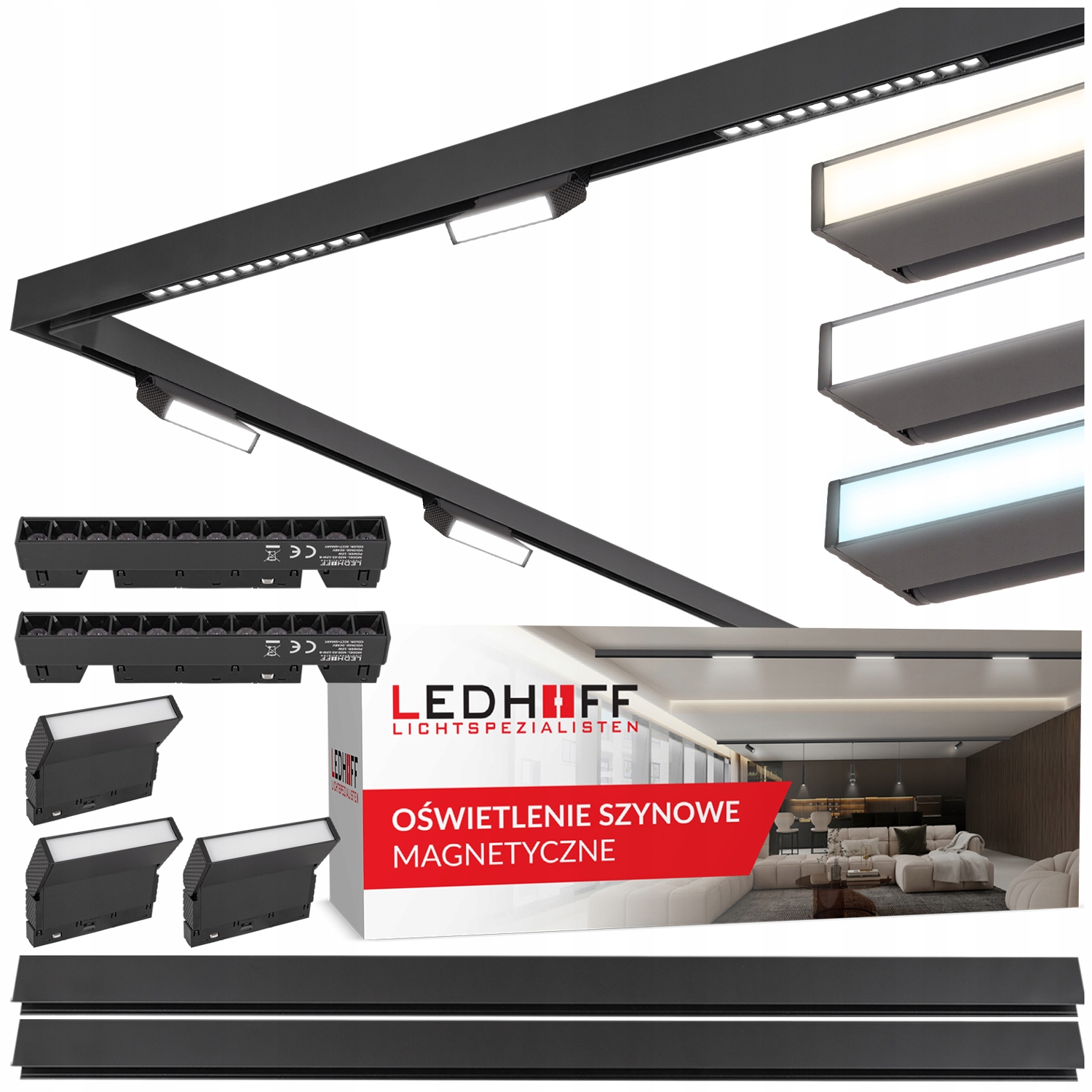 Magnetická Led lišta 2x 1 m 2x bodová lampa 3x lineární lampa spojka