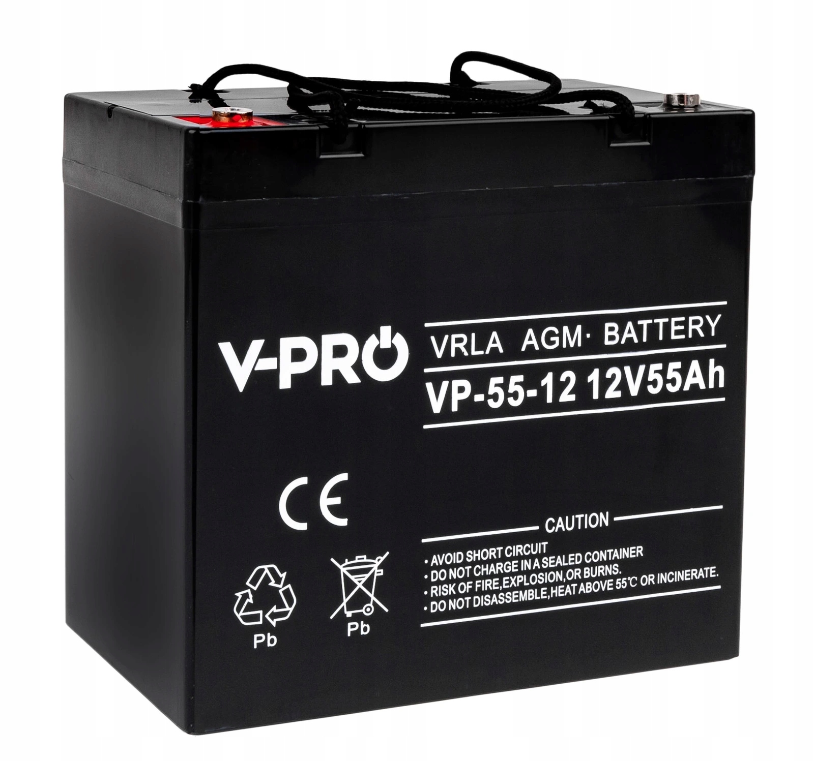 55Ah 12V Agm Batéria V-pro Bezúdržbový akumulátor s dlhou životnosou