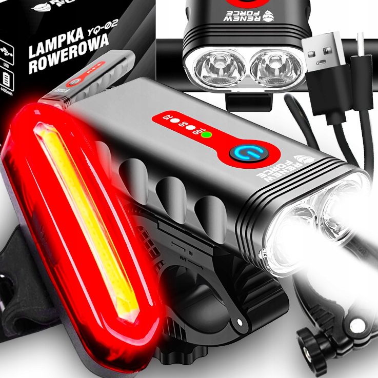 Přední Zadní Světlo Na Kolo, Silné, 1800 Lumenů, Led, Řídítka Na Kolo