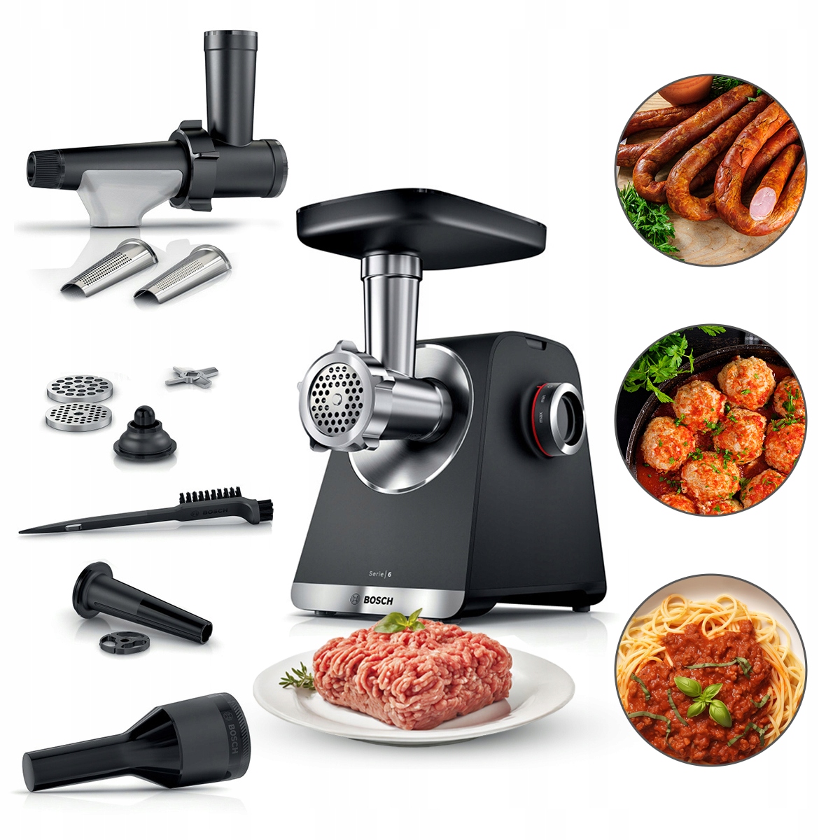 Maszynka do mięsa Bosch Serie 6 MFWS650B 2100W 3.5 kg/min Wyciskarka Rewers