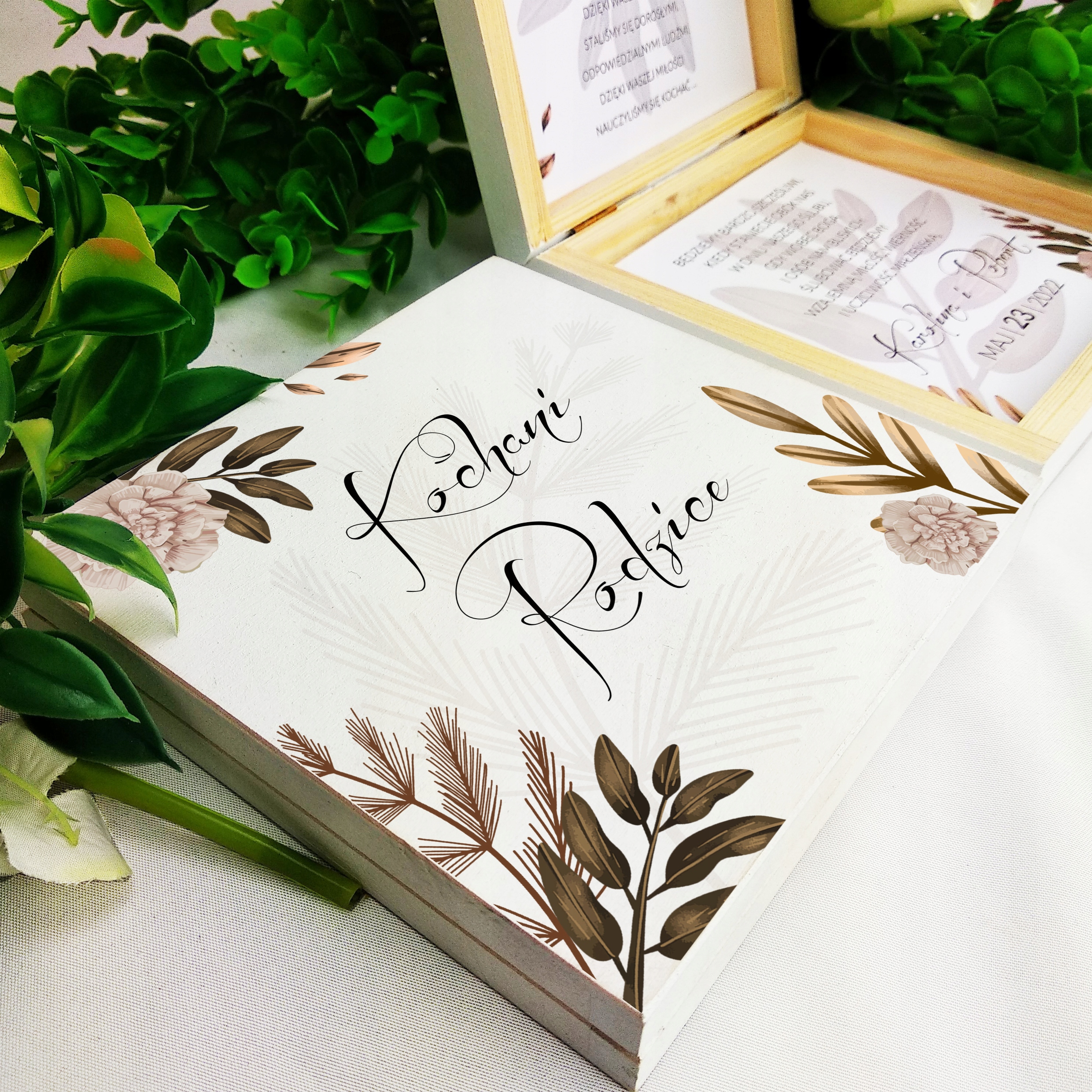 PUDEŁKO DREWNIANE ZAPROSZENIE PROŚBA DLA RODZICÓW NA ŚLUB WESELE BOHO B2 Y3 Liczba sztuk 1 szt.