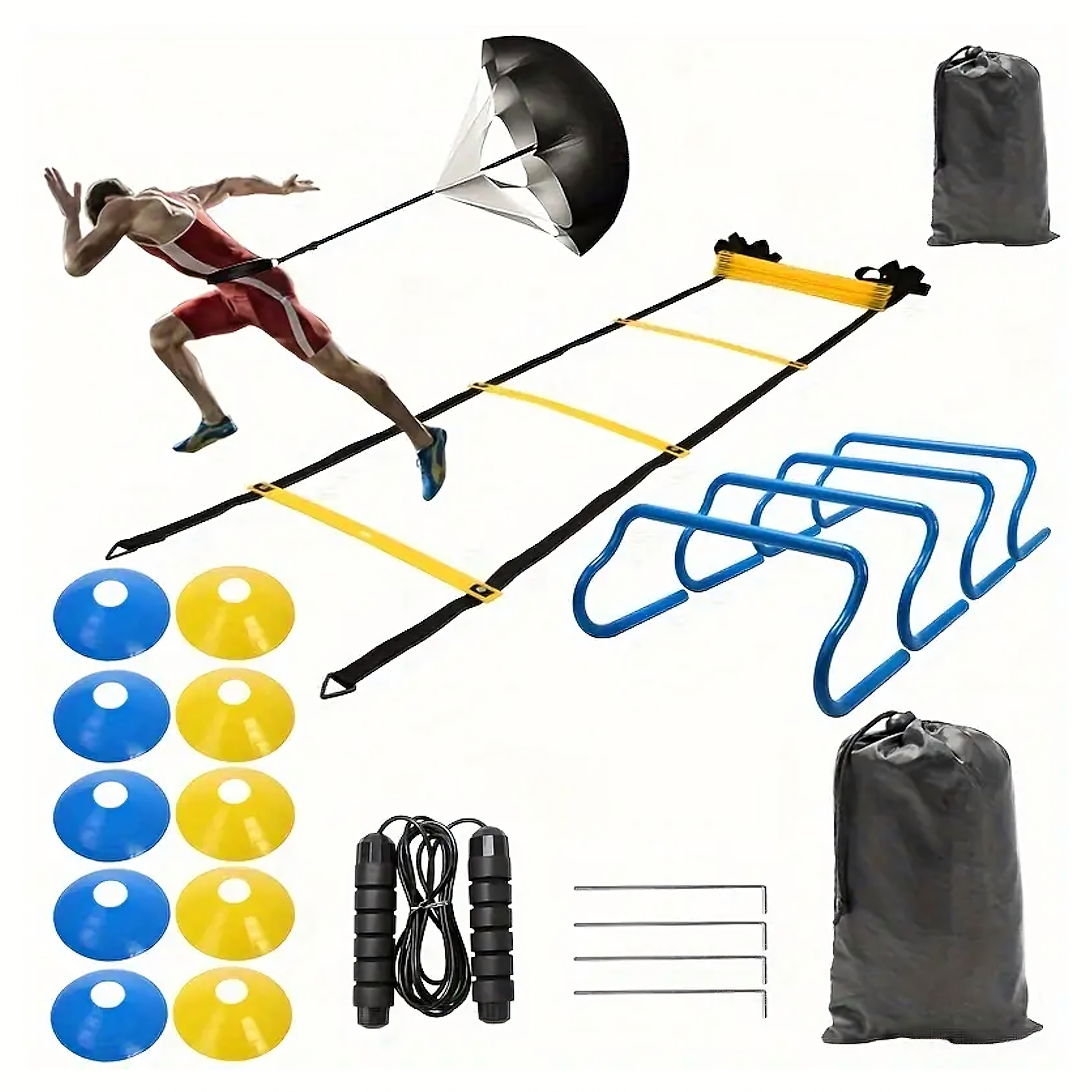 Duży Zestaw Treningowy Trenażer Pachołki Drabinka Koordynacyjna Płotki XXL