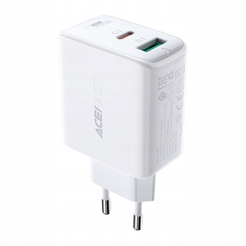 Acefast ładowarka sieciowa Usb-c Usb 32W Pps Pd Qc 3.0 Afc Fcp biała