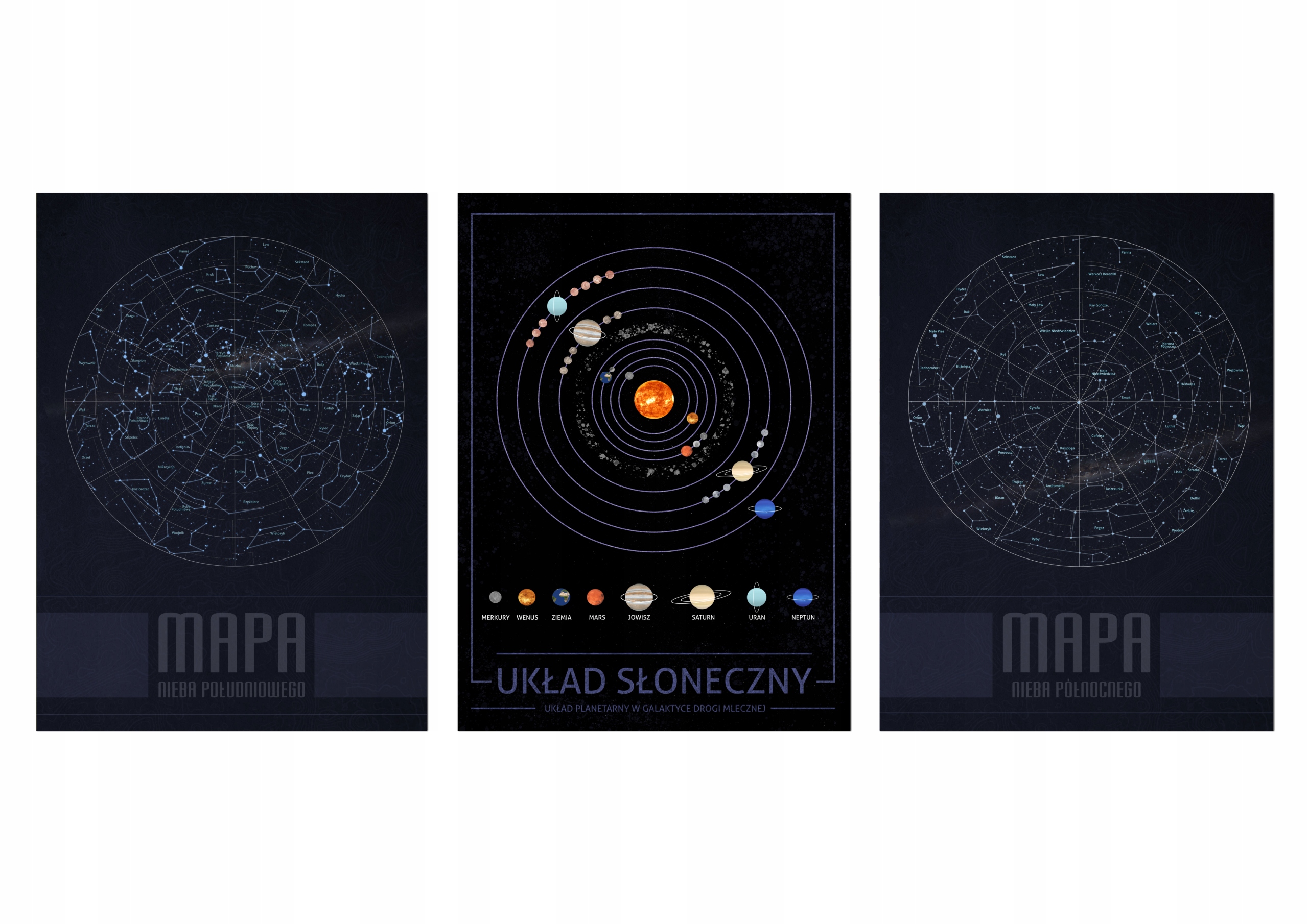 3 PLAKATY ANTYRAMA A3 MAPA NIEBA UKŁAD SŁONECZNY Nazwa Trzy plakaty w antyramie a3 Mapy Nieba