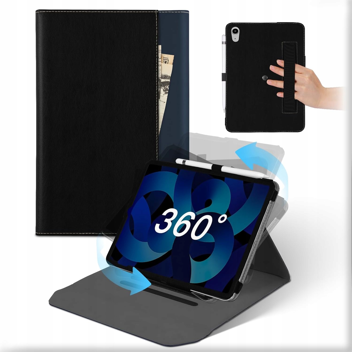 Pouzdro pro iPad Air 6/5/4 10.9-11" 360° otočné s kapsou a držákem na dotykové pero