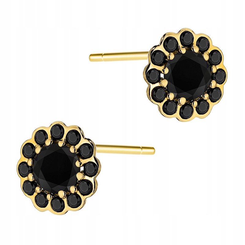 Zlaté Náušnice Dámské pr. 585 Květy Černé Zirkony Na Dýku 14k