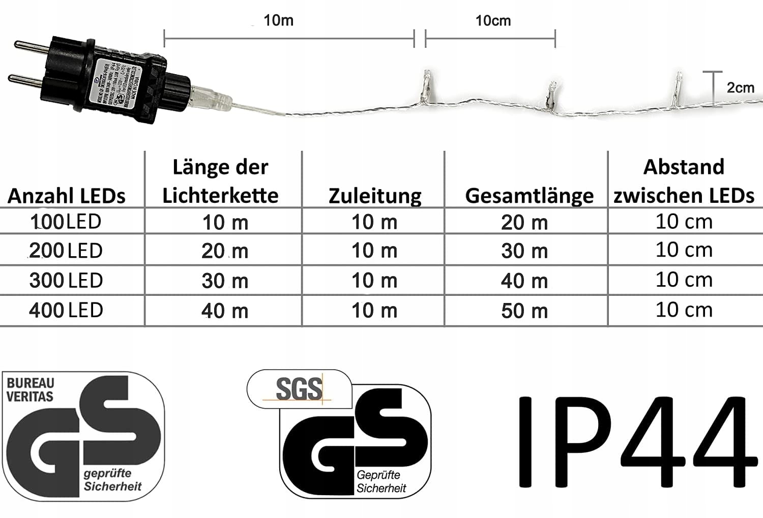 Gresonic Łańcuch Świetlny Lampki Światełka 100 LED — miniatura 3