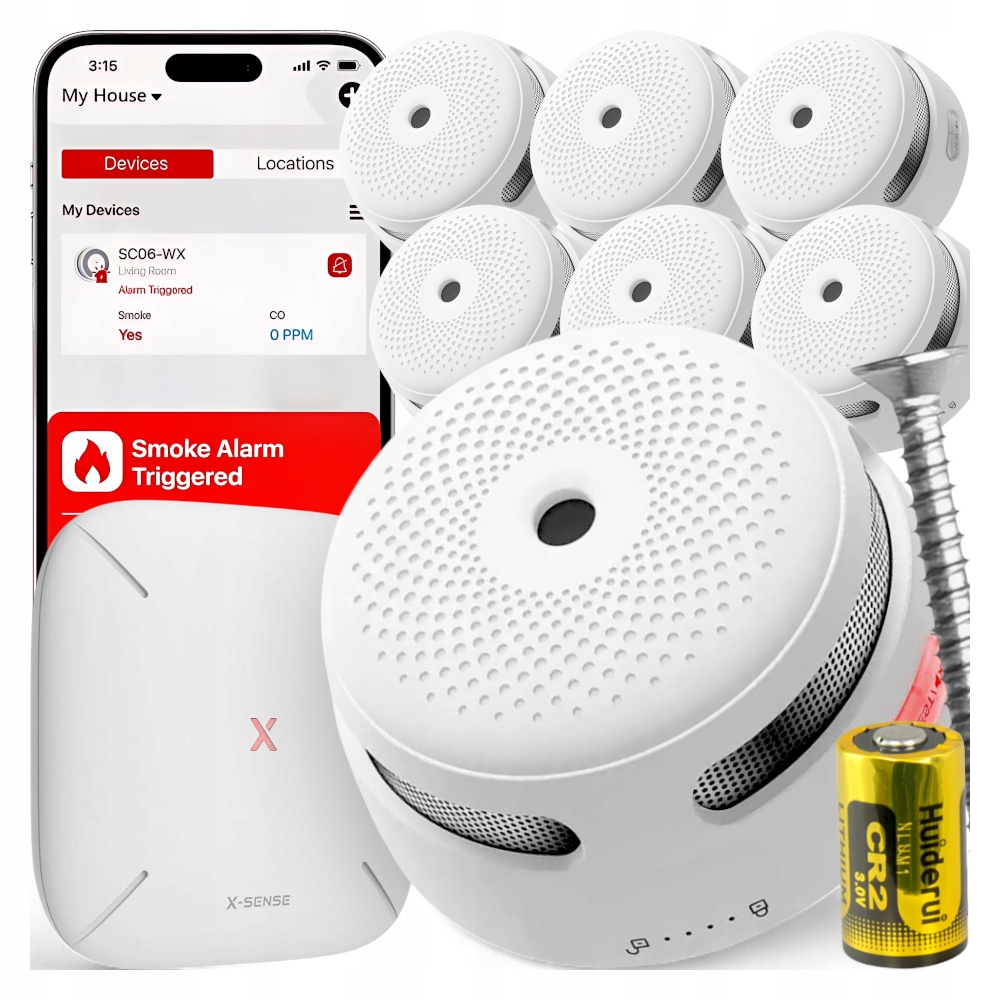 Zestaw czujników dymu X-Sense FS61 6x XS01-M Centrala WiFi SBS50 85dB App
