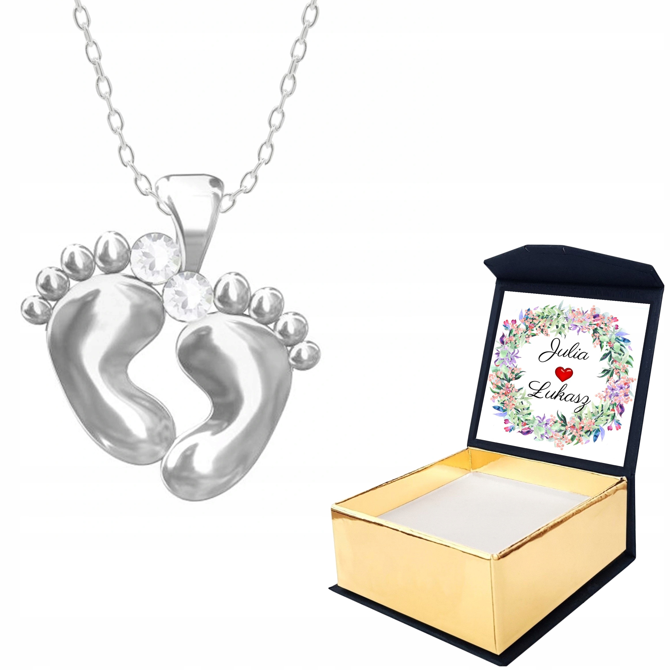 

Naszyjnik srebrny Stopy Dziecka + Własny Nadruk