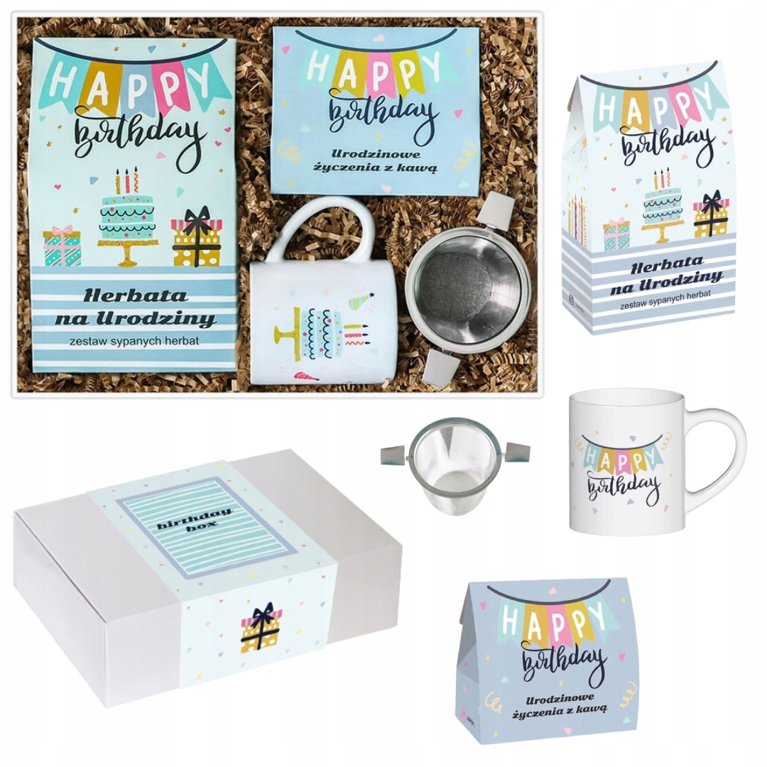 Dárková sada Box s kávou a čajem na narozeninovou oslavu, dárek