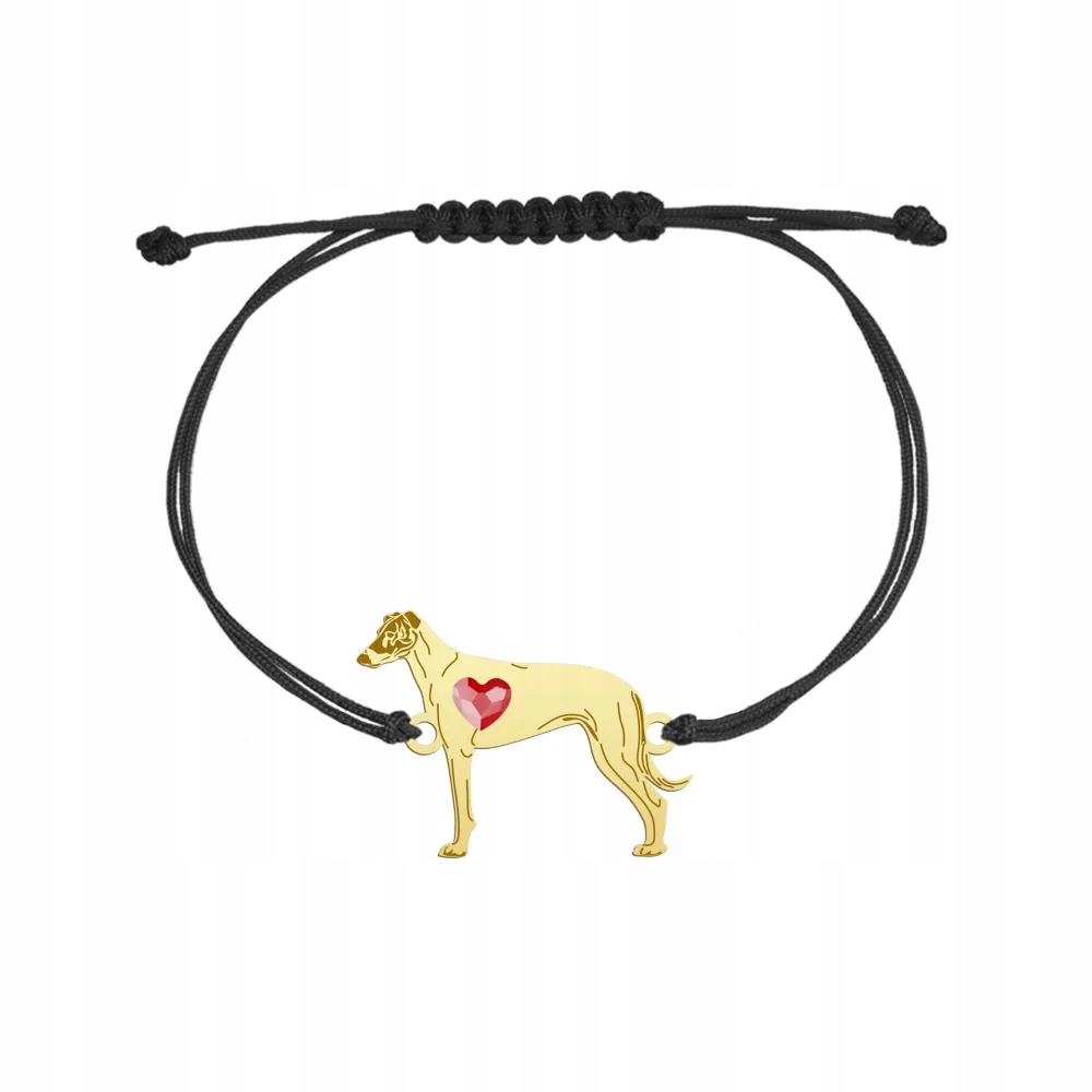 Zlatý náramek s psem Uherský chrt 925 Šňůrka Dárek Gravírování Bonus