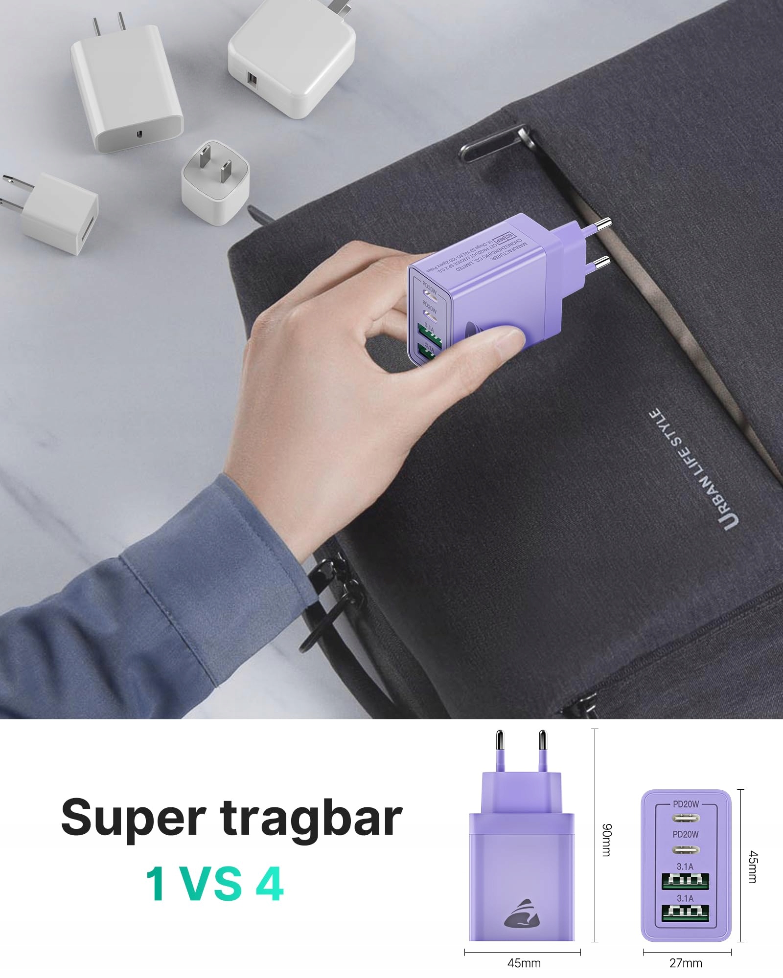 USB C Aioneus 4-Porty 40W Szybka Ładowarka USB-C i USB-A do iPhone — miniatura 7