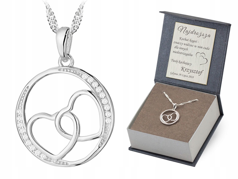 Stříbrná Sada ryzost 925 50cm Řetízek a Přívěsek tvaru srdce v kruhu Gravírování