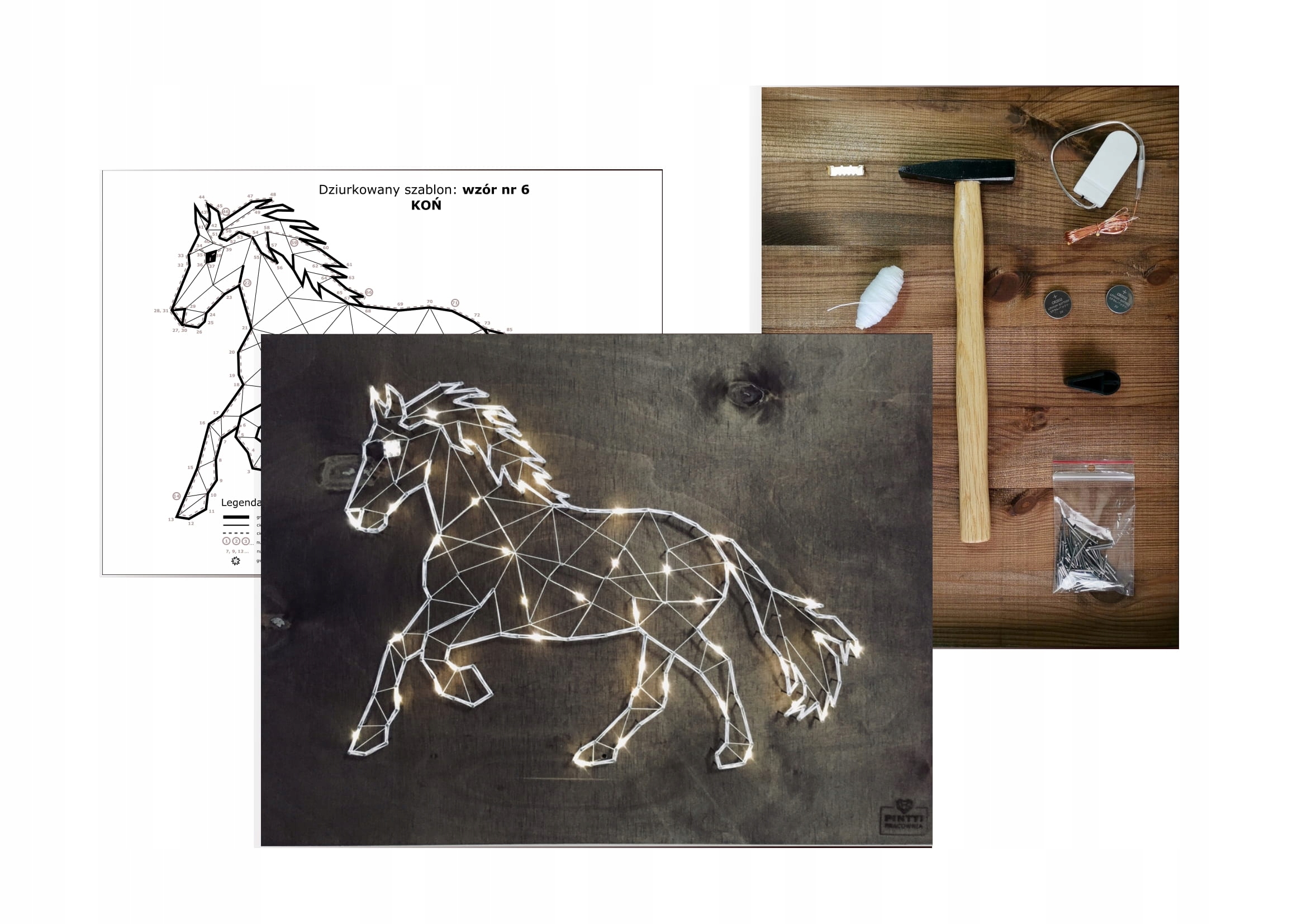 

Zestaw String Art, zrób to sam, Diy, wzór Koń
