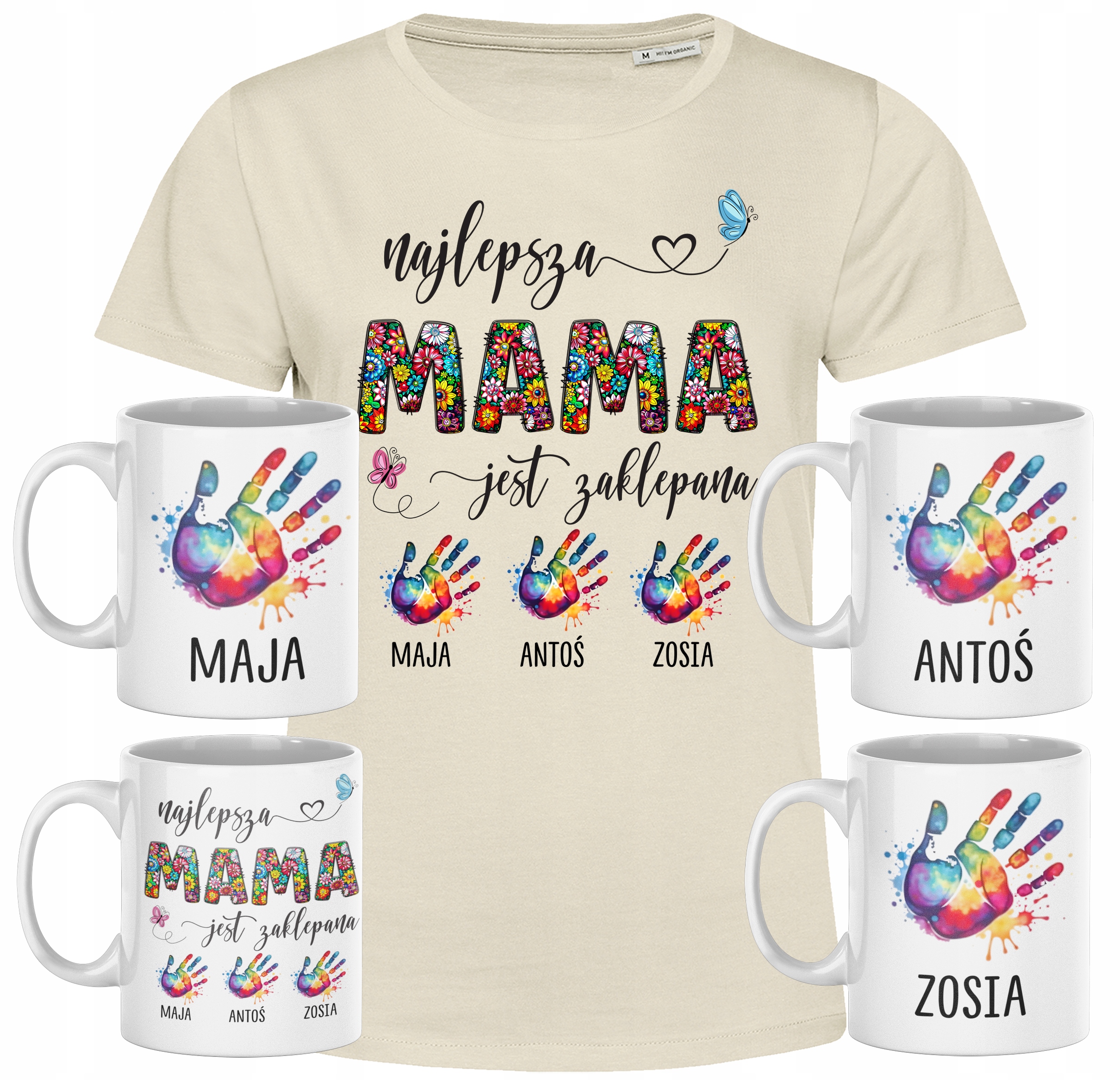 Tričko Svátek Matek A Sada 4 Hrnků Pro Matku A Děti Se Jmény 3XL