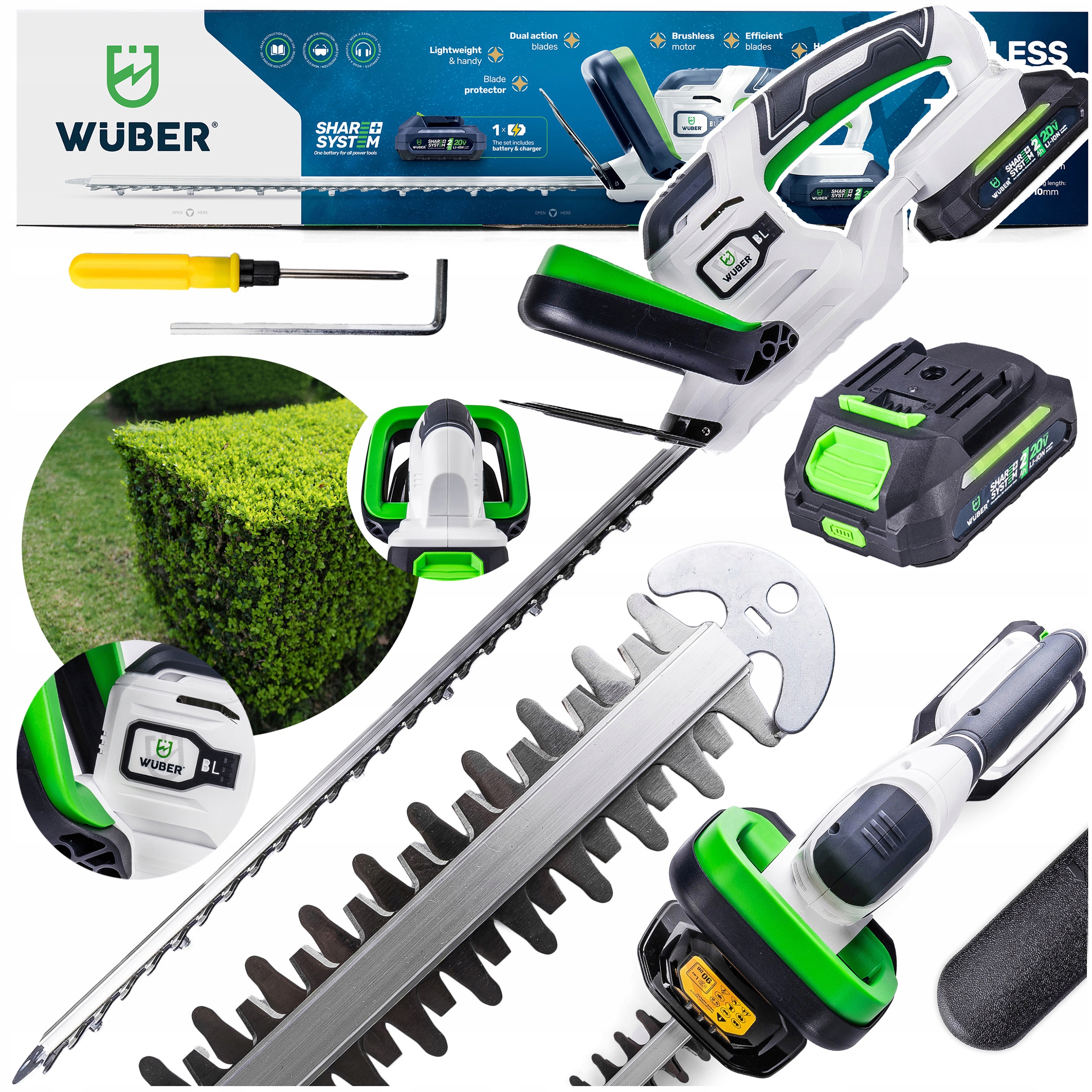 Nożyce Do Żywopłotu Akumulatorowe Do Cięcia Krzewów Przycinania 51 CM Wuber