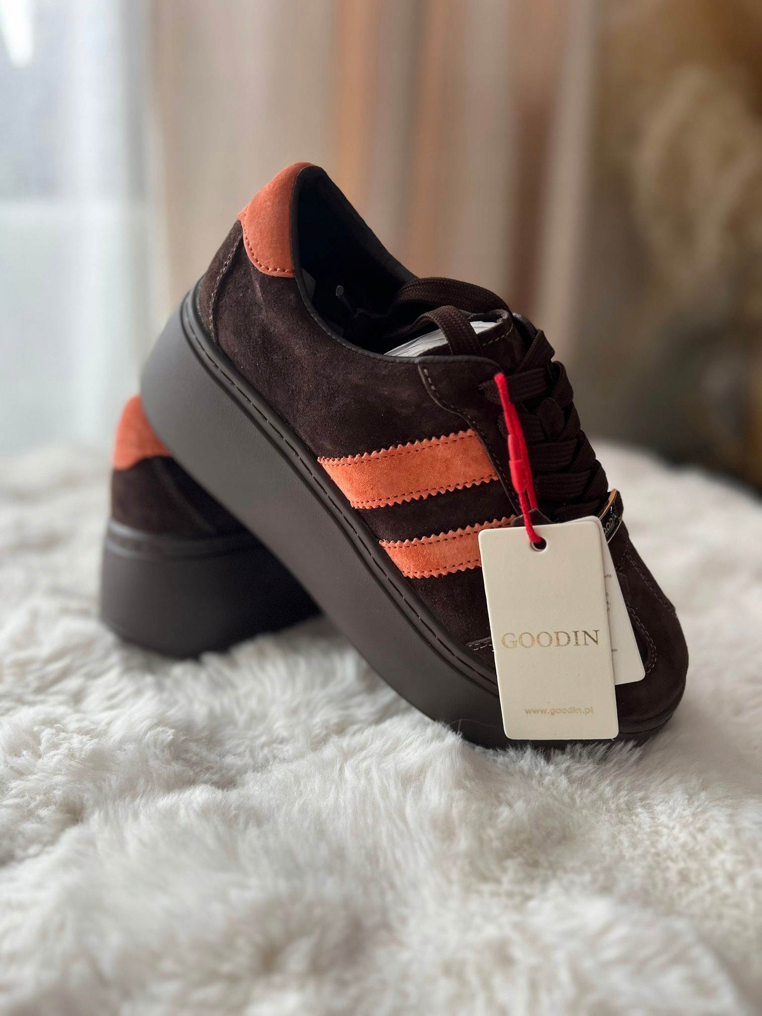 Hnědooranžové dámské kožené tenisky Goodin