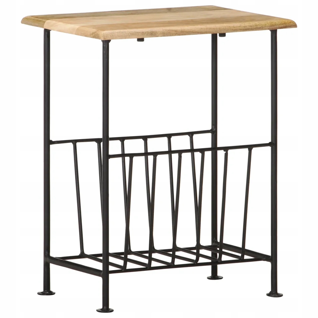 Stojan na noviny s policí mangové dřevo 40x30x50 cm černo-hnědý