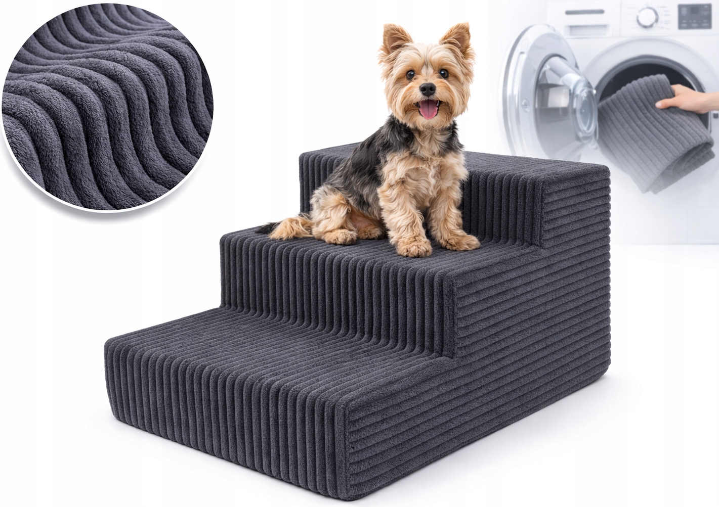 Schodiště Pro Psa Rampa Plošina 3 Stupně 30 cm Grafit