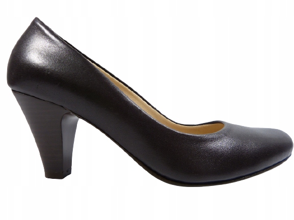 hnědé kožené lodičky, stabilní podpatek, každodenní pohodlné boty Sala 37